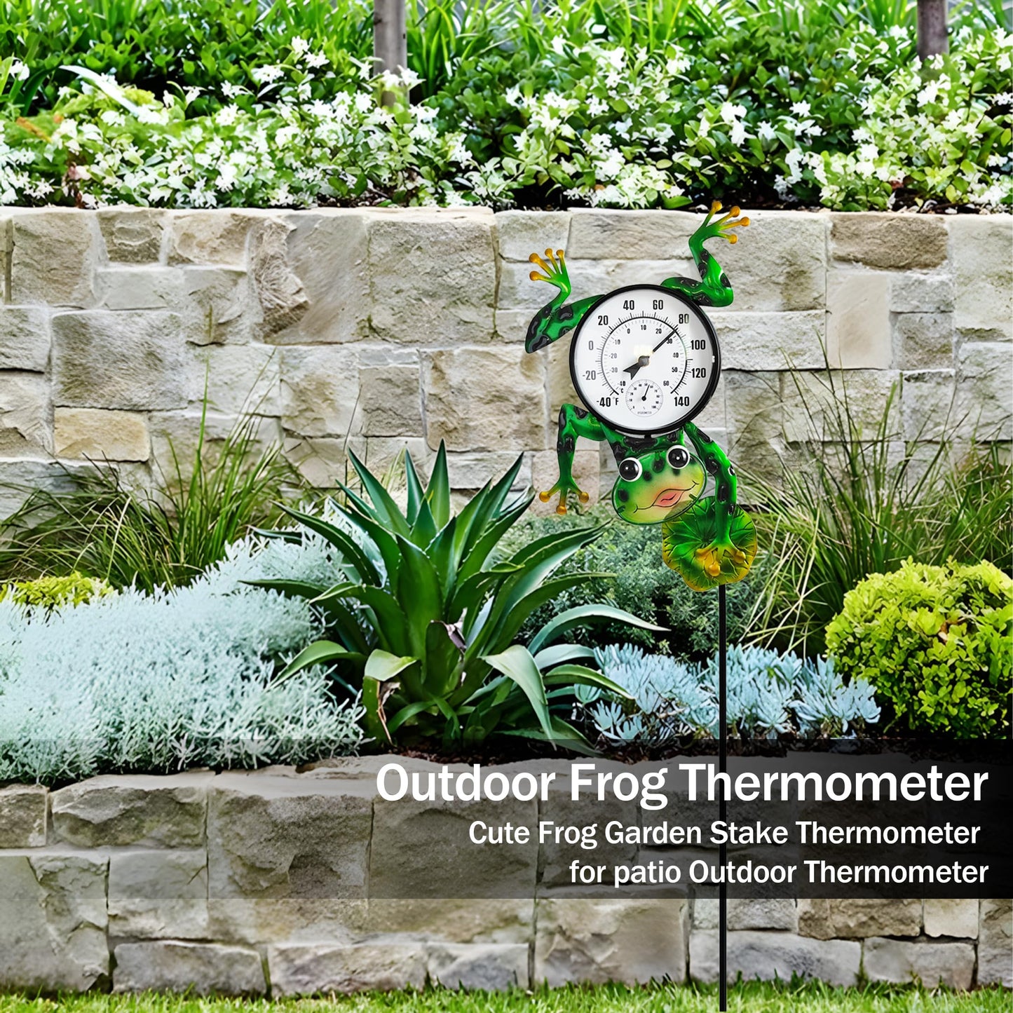 Senflame Outdoor Thermometer for Patio - Frog Garden Stake Thermometer with Decorative Design - 44 inch Outside Temperature Gauge for Yard - Easy to Read, Durable & Weatherproof - Garden Decor