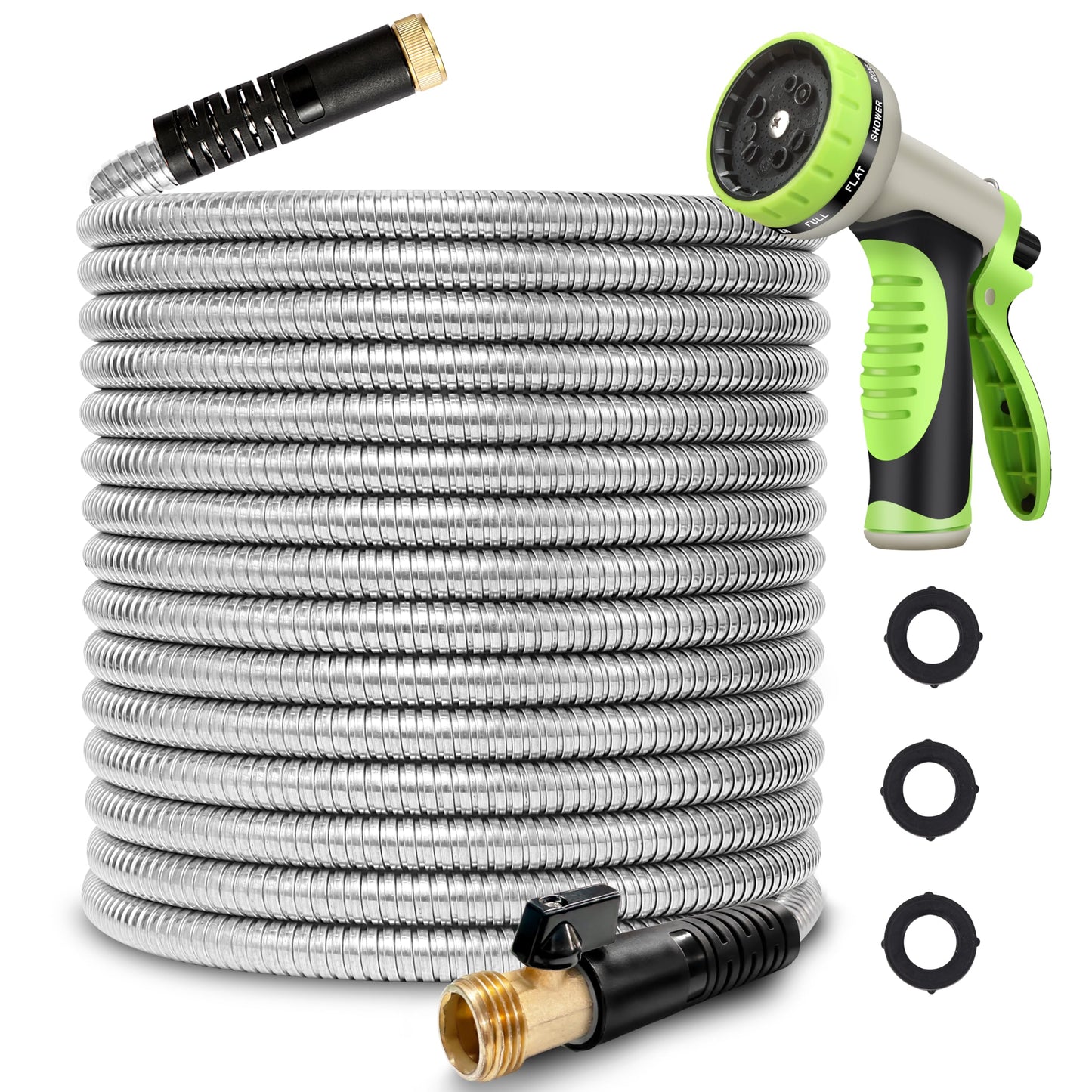 WHOBUY 75FT Metal Garden Hose 304 Stainless Steel Flexible Water Hose - No Kink & Tangle Heavy Duty Pipe with Nozzle, Durable 3/4 Brass Fittings and Valve - Rust Proof Puncture Proof for Yard Lawn