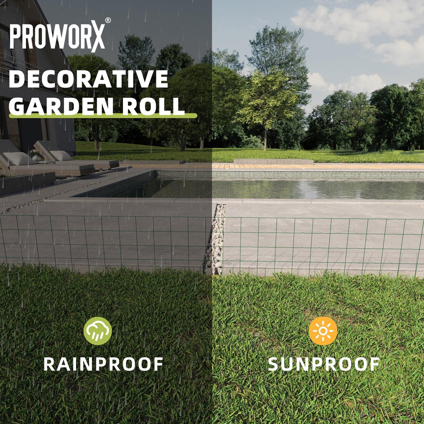 PROWORX Decorative Garden Fence Border Rolls, Total 14 in x 40 ft 2 Pack Metal Folding Flat Wire Fencing for Yard, Green PVC Coated Outdoor Patio Landscape Flower Bed Edging
