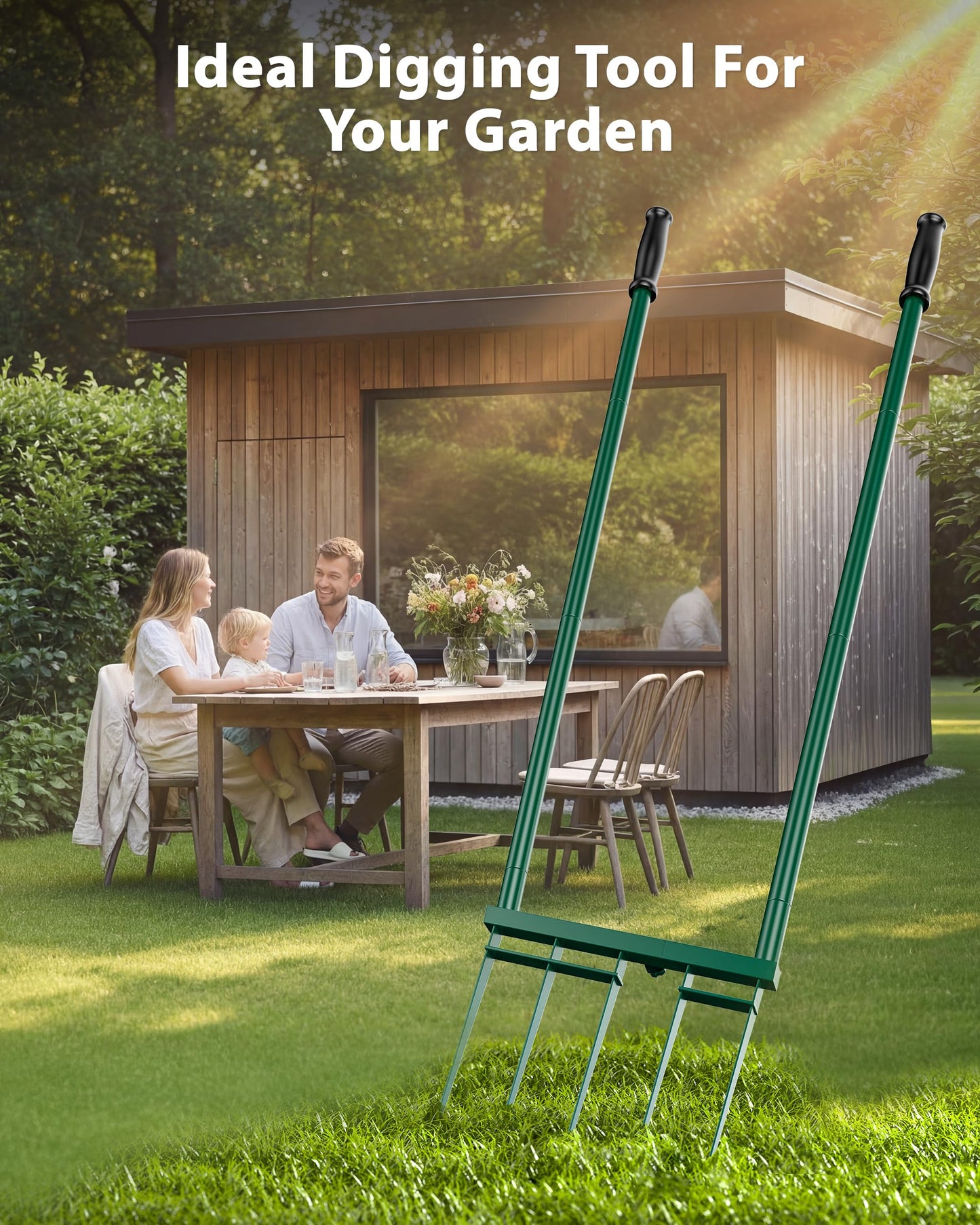 TITECK Broadfork Garden Tool, 5-Tine Heavy Duty Broad Fork, Manual Hand Tiller with 58 Inch Ergonomic Handle, Pitchfork Digging Fork for Cultivating Spading Crushing Aerating Gardening Soil