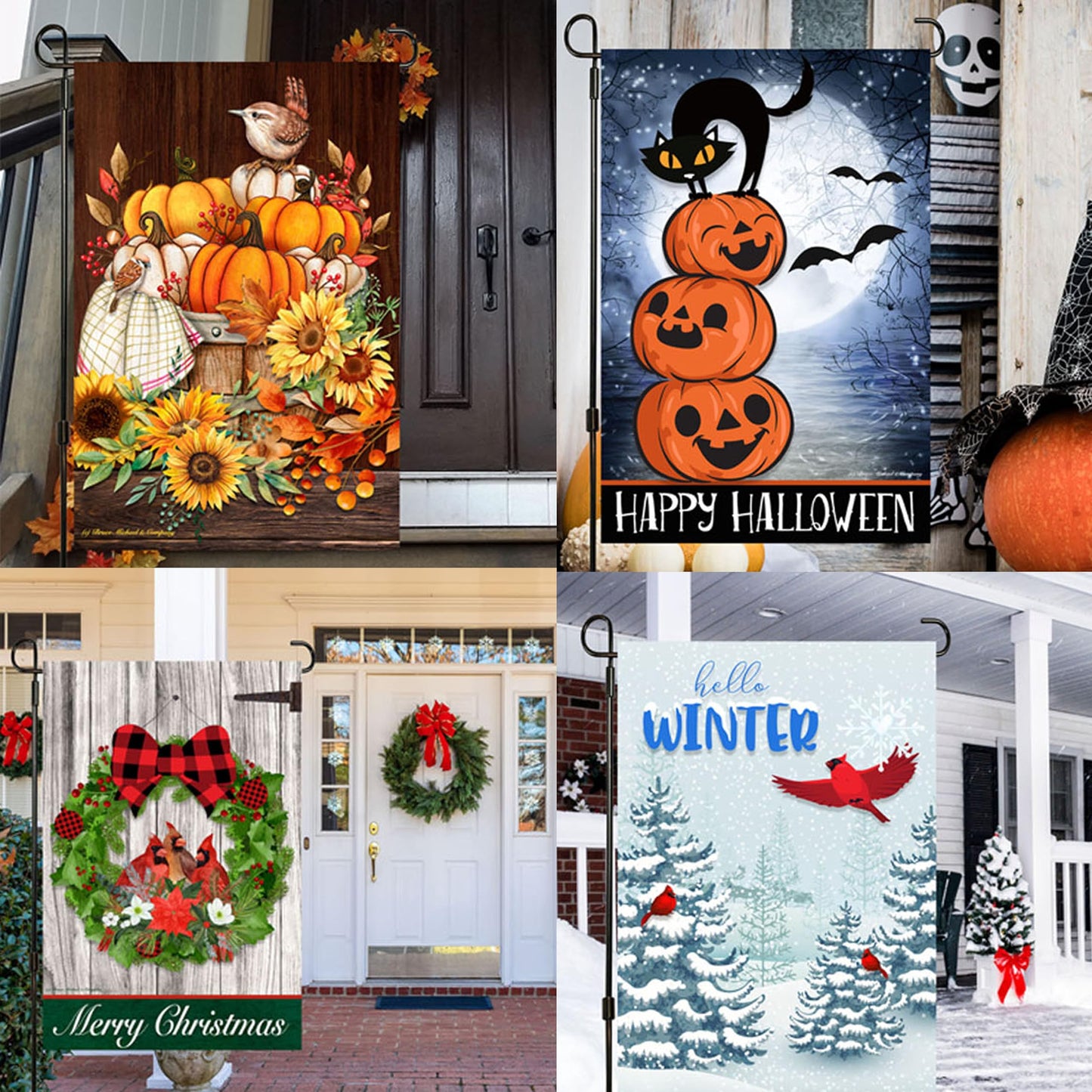 Seasonal Garden Flags Set of 10 12x18 inch Double Sided Yard Flags, Outside Small Garden Flag with Anti-Wind Clip and Stopper, Outdoor Holiday Lawn Decorative Decor
