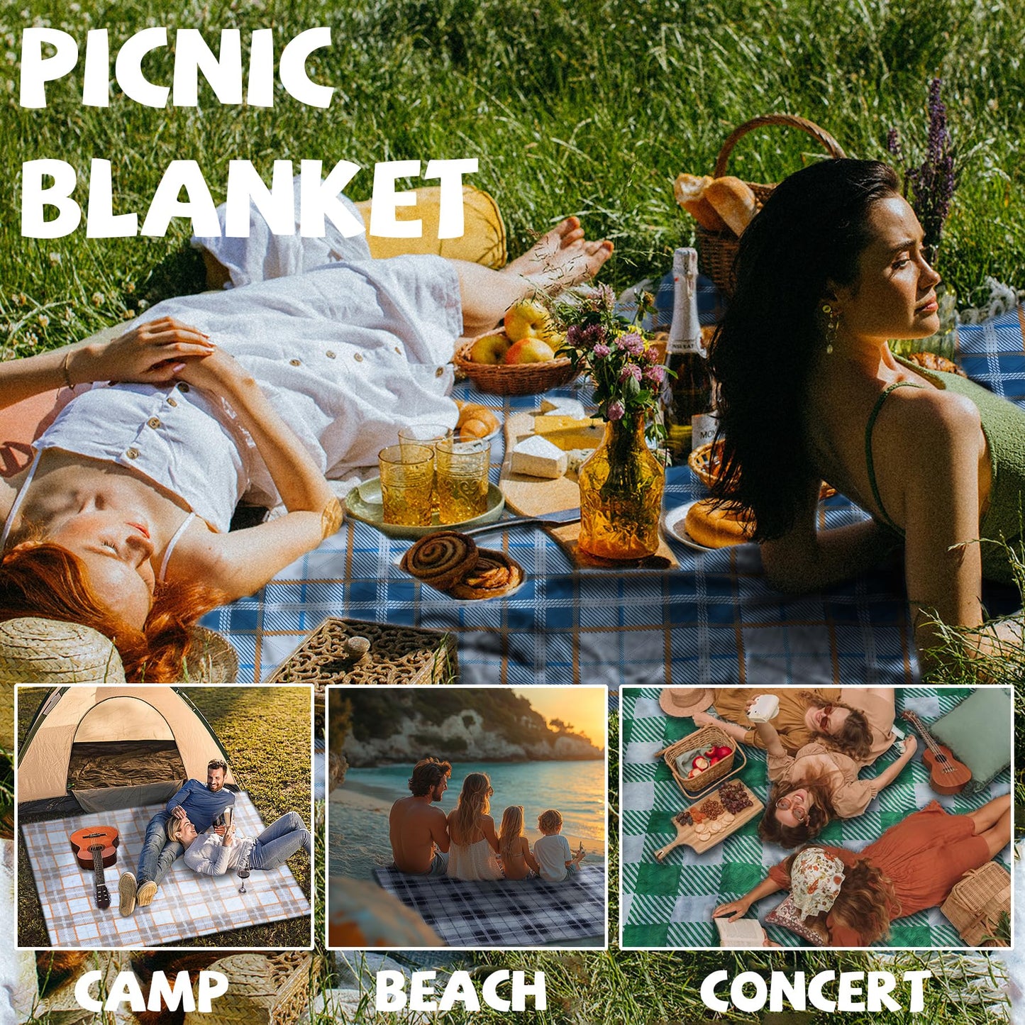 Extra Large Picnic Blankets Portable 80x80 Oversized Waterproof Sandproof Outdoor Boho Beach Blanket Camping Grass Mat Women Birthday Thank You Gift Mother Day Sister Hostess Girlfriend Teacher Gifts