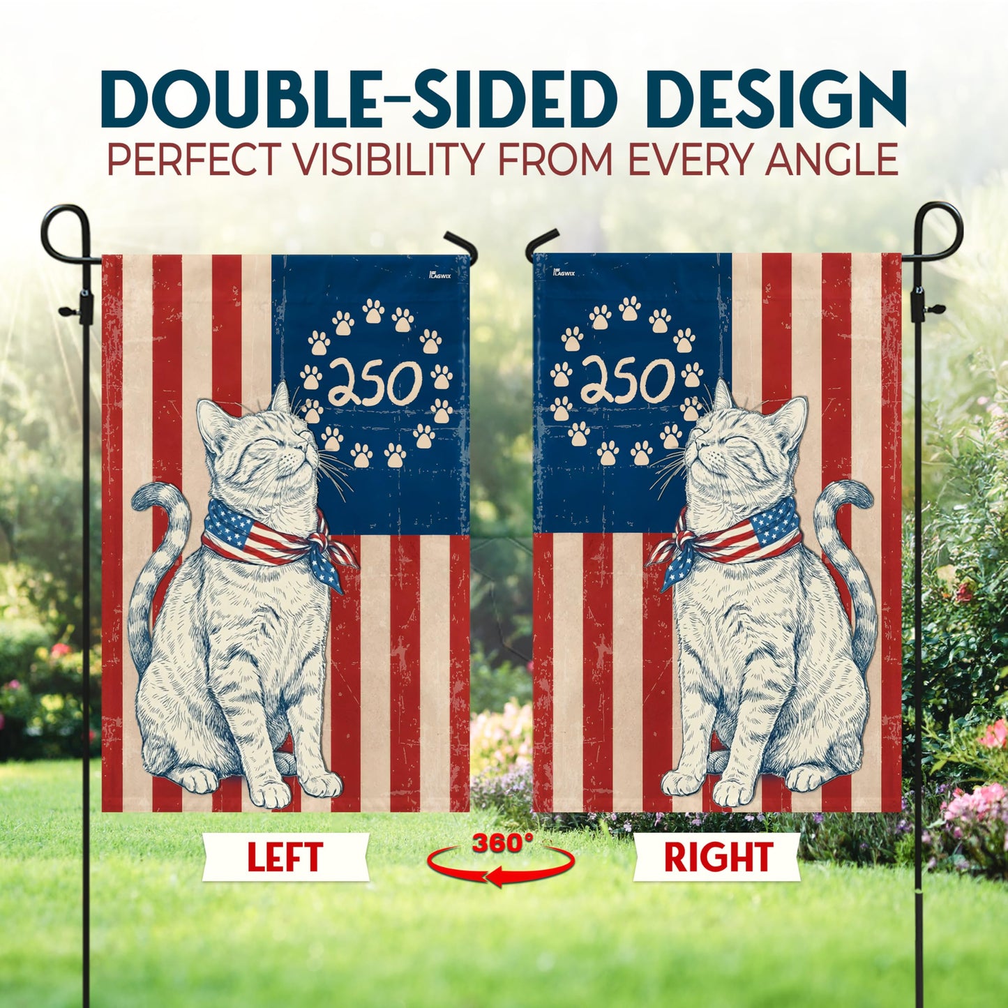 FLAGWIX American Patriotic Cat Garden Flag - Polyester Double-sided Yard Flags For Outside Garden Flag (11.5" x 17.5") - 4th of July Decorations for Home Yard Garden Decor Banner, Gifts For Men Women
