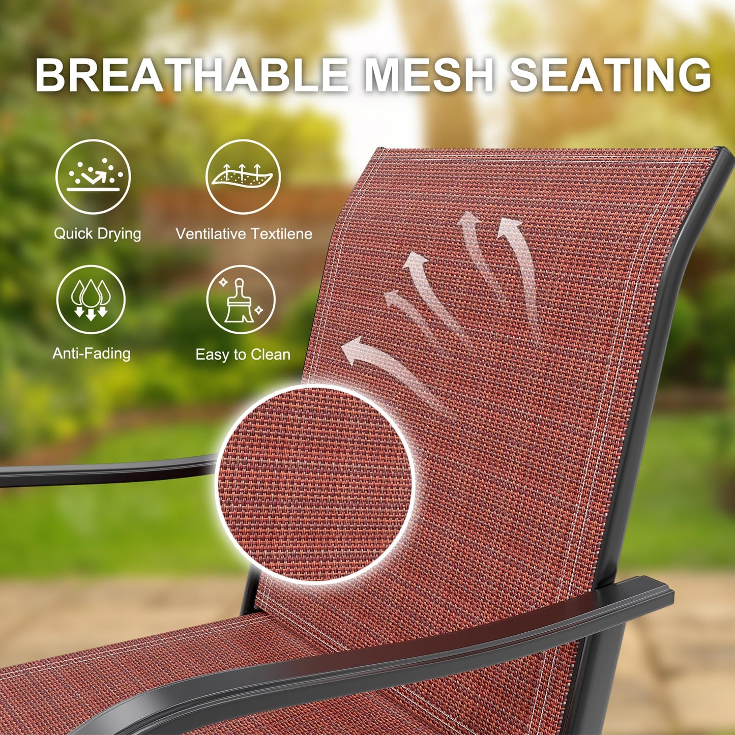 Outdoor Swivel Bar Stools Set of 2, Bar Height Patio Chairs with High Back & Armrest, All-Weather Textilene Fabric 360° Swivel Tall Barstools for Patio, Deck, Backyard, Garden
