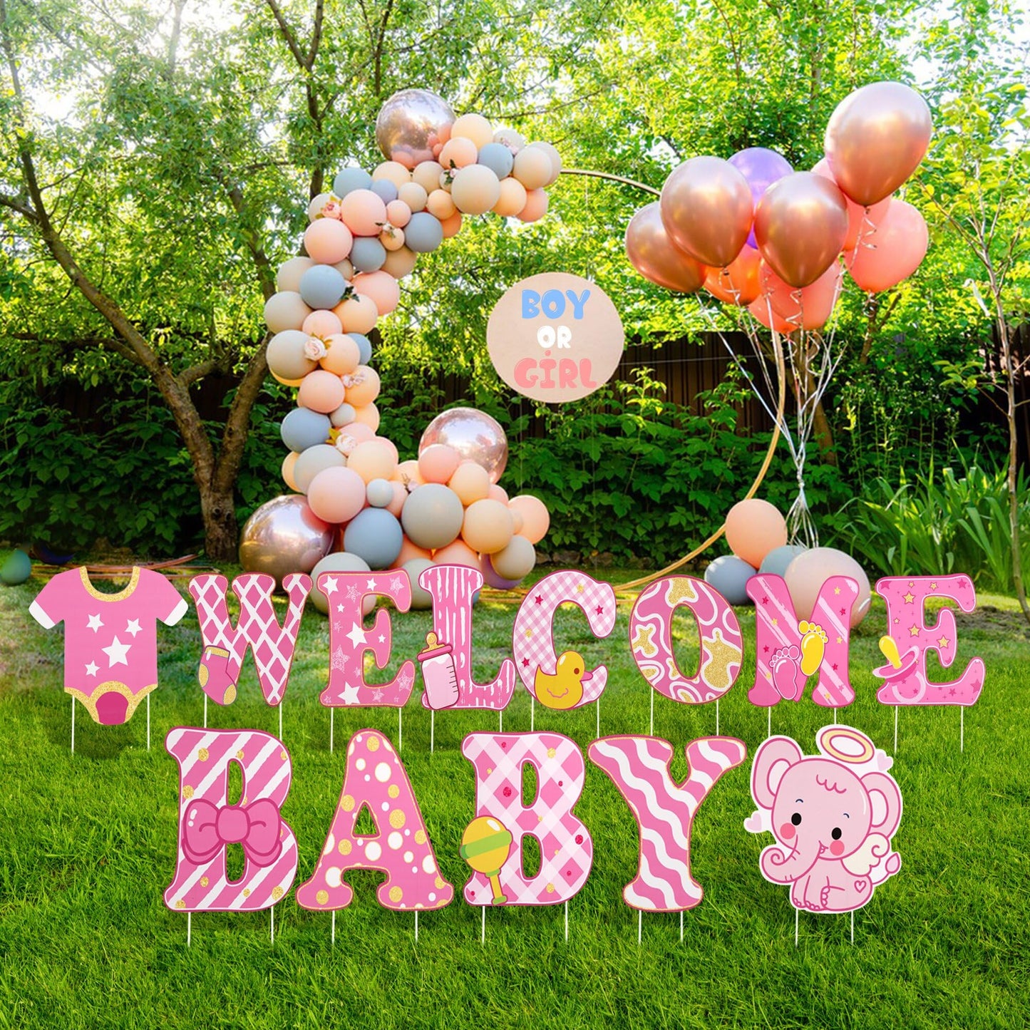 13 Pcs Baby Shower Yard Sign with Stakes, 12 Inch Its A Girl Lawn Garden Sign Gender Reveal Outdoor Decoration Welcome Home Baby Girl Party Supplies (Pink)