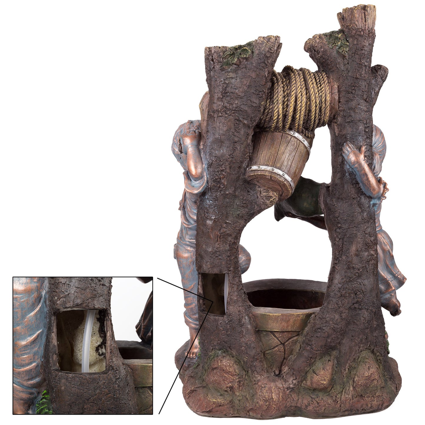 Boy and Girl Outdoor Water Fountain - Cascading Waterfall with Soothing Sounds and 4 LED Lights for Garden or Patio by Pure Garden (Antique Bronze)