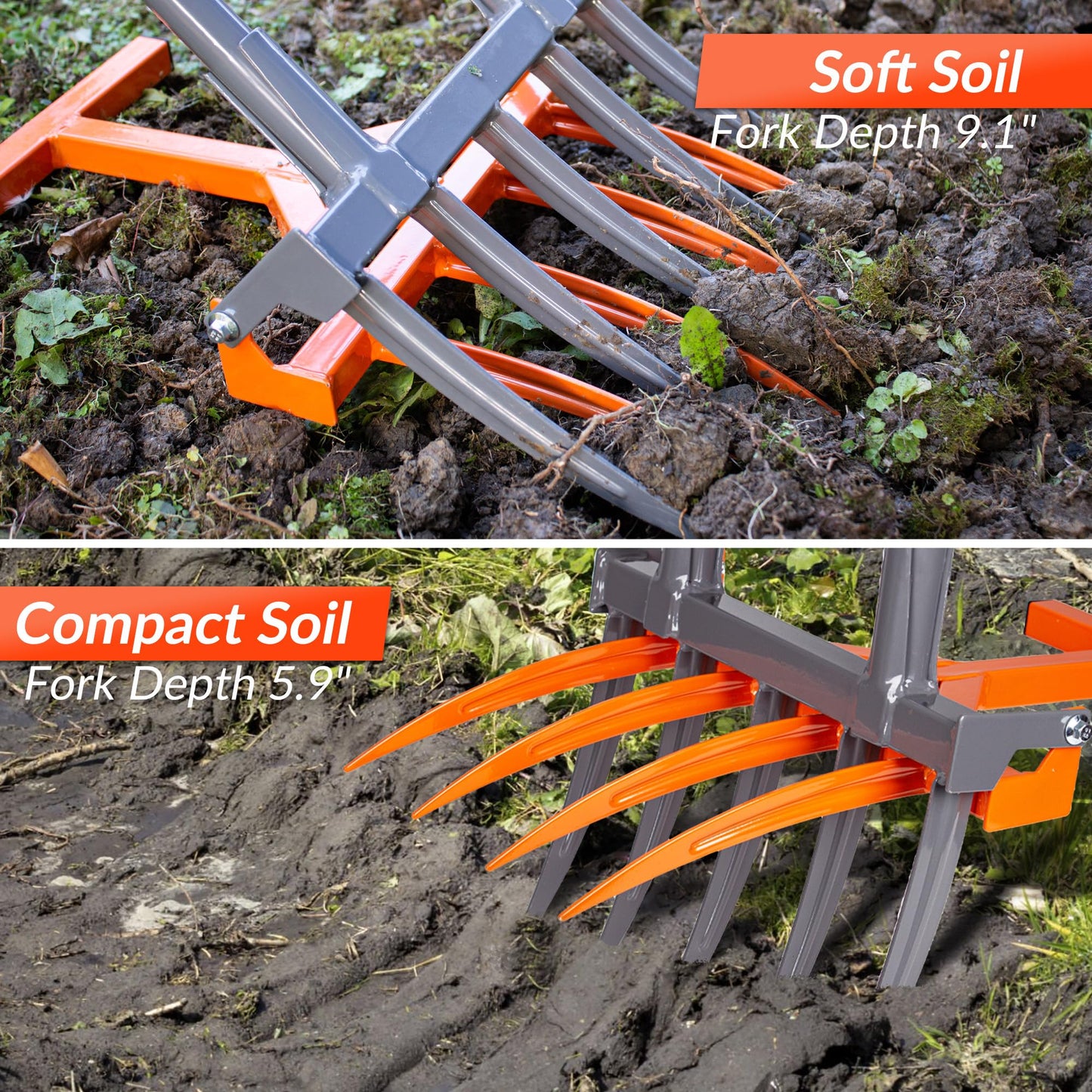 Walensee Broad Fork Garden Tool, 9 Tines Heavy Duty Broadfork Hand Tiller, 2-in-1 Garden Pitchfork with Ergonomic U-Shaped Handle, Spading Digging Fork for Gardening, Cultivating