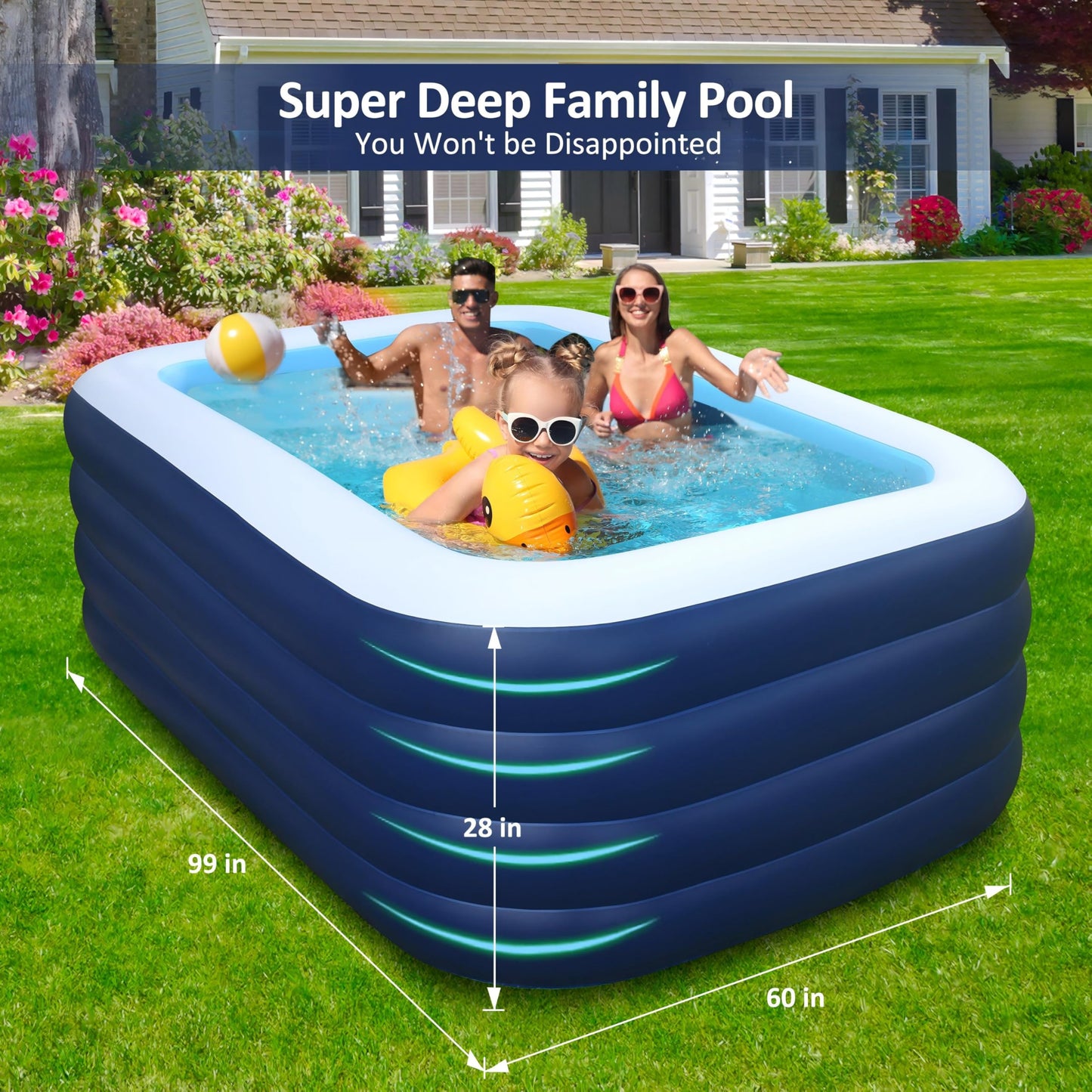 Eisenfuer Inflatable Pool 2026 New Upgrade, First Collapse-Proof 4-Layer Pool with 4 Independent Air Chambers, 99"x60"x28" Thickened Deep Durable Kids Pool, Outdoor Backyard Garden Swimming Pool