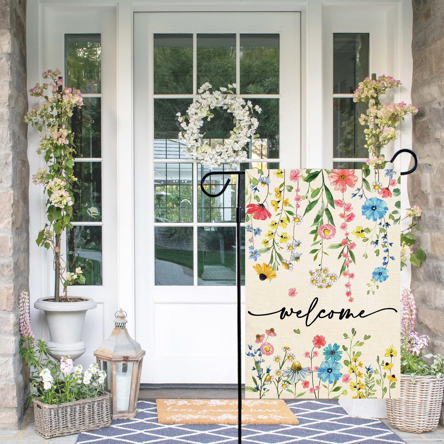 Baccessor Spring Welcome Floral Garden Flag 12.5x18 Inch Double Sided Summer Flower Yard Flag Outside Outdoor Seasonal Burlap Funny Flowers Flags Home Patio Decoration