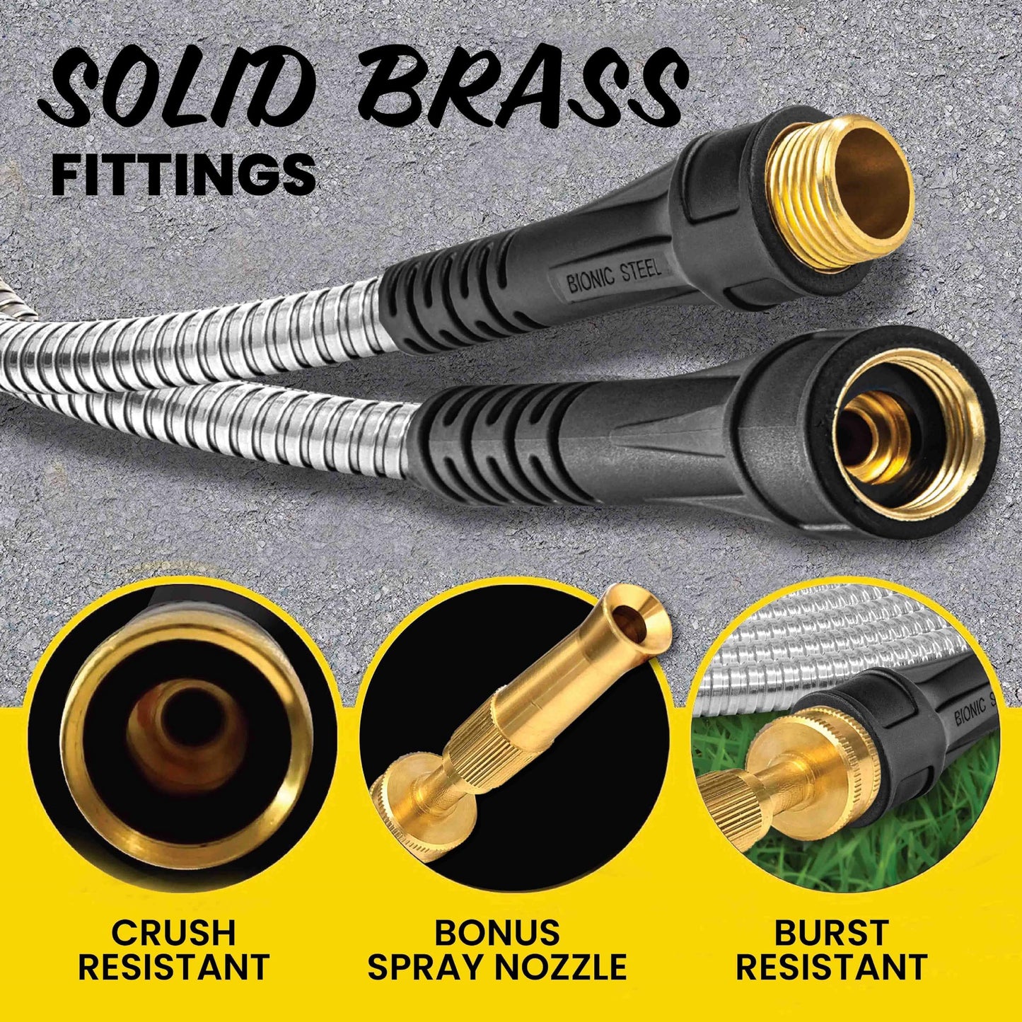 Bionic Steel PRO 75ft Garden Hose with Nozzle, 304 Stainless Steel Metal 75ft Water Hose Flexible Hose, Kink Free, Lightweight & Heavy Duty, Crush Resistant Fitting, Easy Coil, 500 PSI 2025 Model