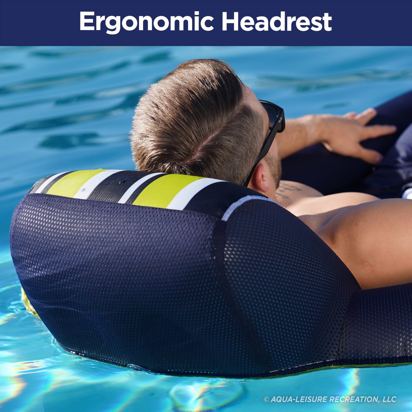 Aqua Luxury Pool Float Lounge – Extra Large – Heavy Duty, Inflatable Pool Floats for Adults with Headrest, Backrest, Footrest & Cupholder – Navy/Green/White Stripe