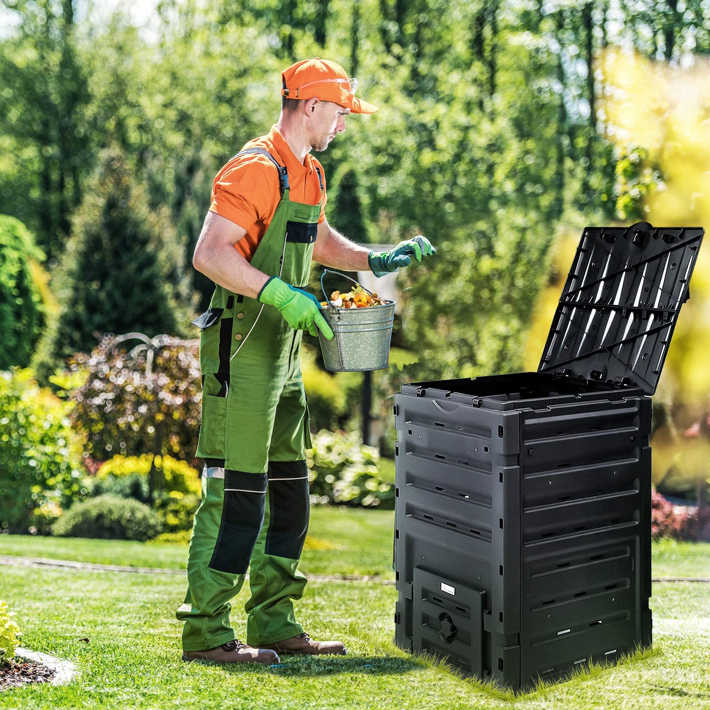 YITAHOME 120 Gallon (450L) Large Outdoor Compost Bin, Composter Box with Snap-on Top Lid and Aeration System, Lightweight Garden Compost Barrel Tumbler, Easy Assembly