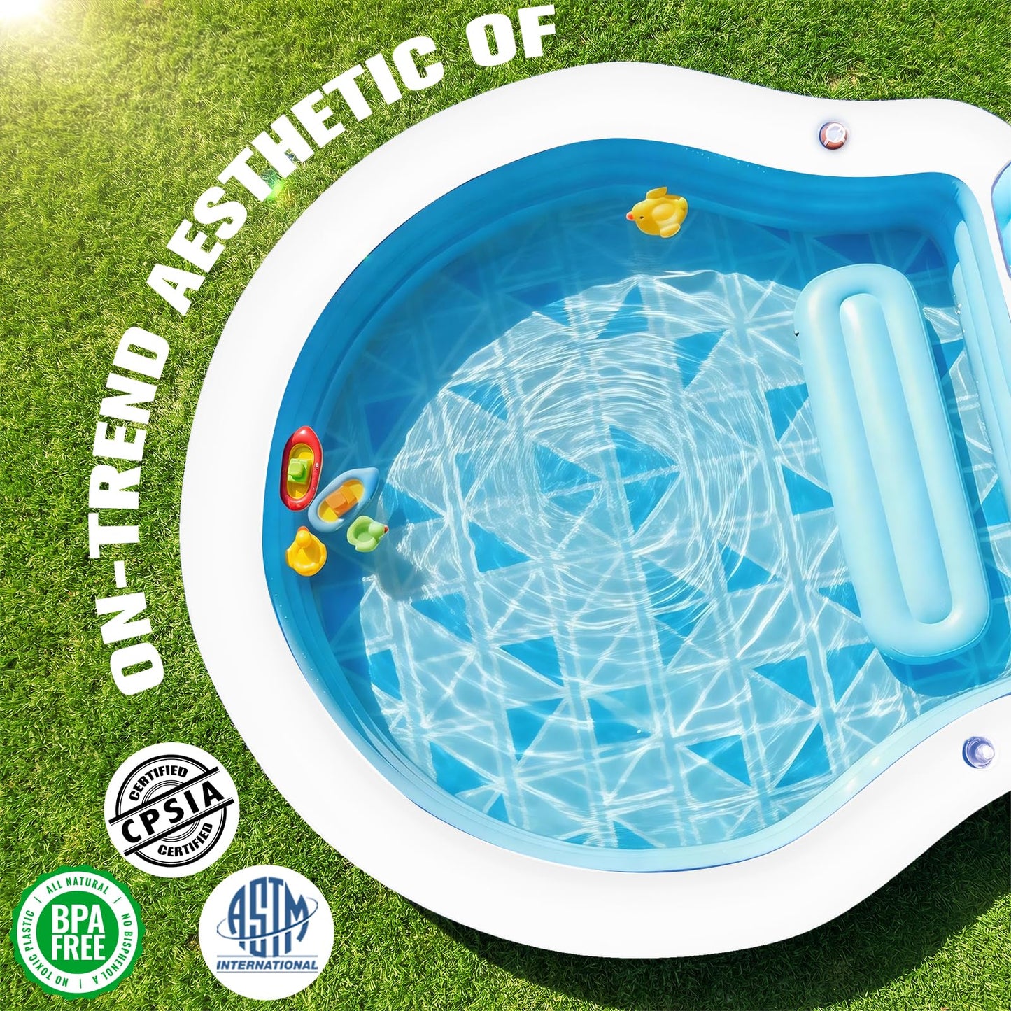 AixPool Inflatable Pool with Seats and Headrest,Oversized Thickened Large Blow Up Pool for Audlt,Inflatable Backyard Pools for Adult,Durable Swim Center Inflatable Family Lounge Pool 90"×90"×20"-White