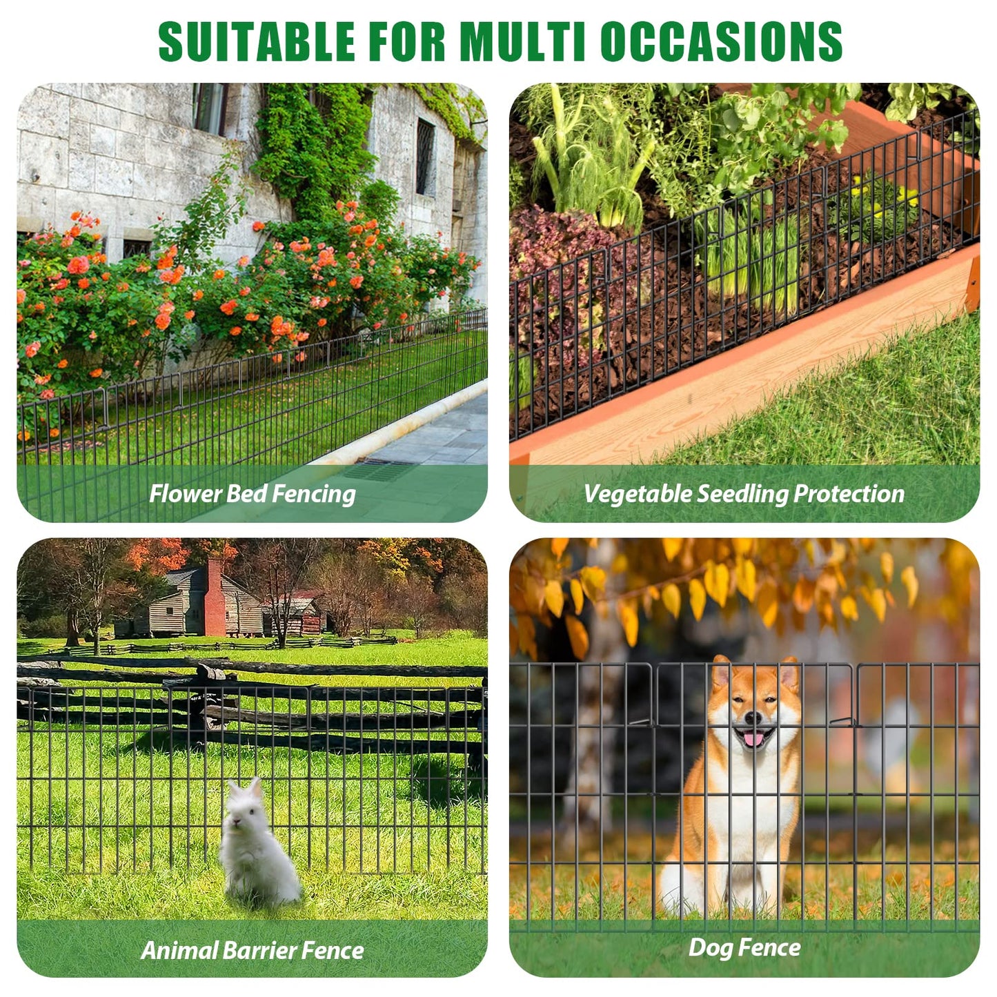 30 Pack Decorative Garden Fence Total 32.5ft (L) x 24in High 1.44" Gap Metal Wire Rustproof Small Animal Barrier Fence Easy Assembly Patio Yard Seedlings Protection Fencing Border Black