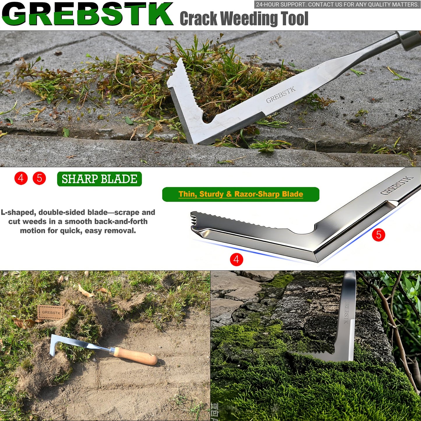GREBSTK Crack Weeder Crevice Weeding Tool Stainless Steel Manual Weeder Gardening Tool