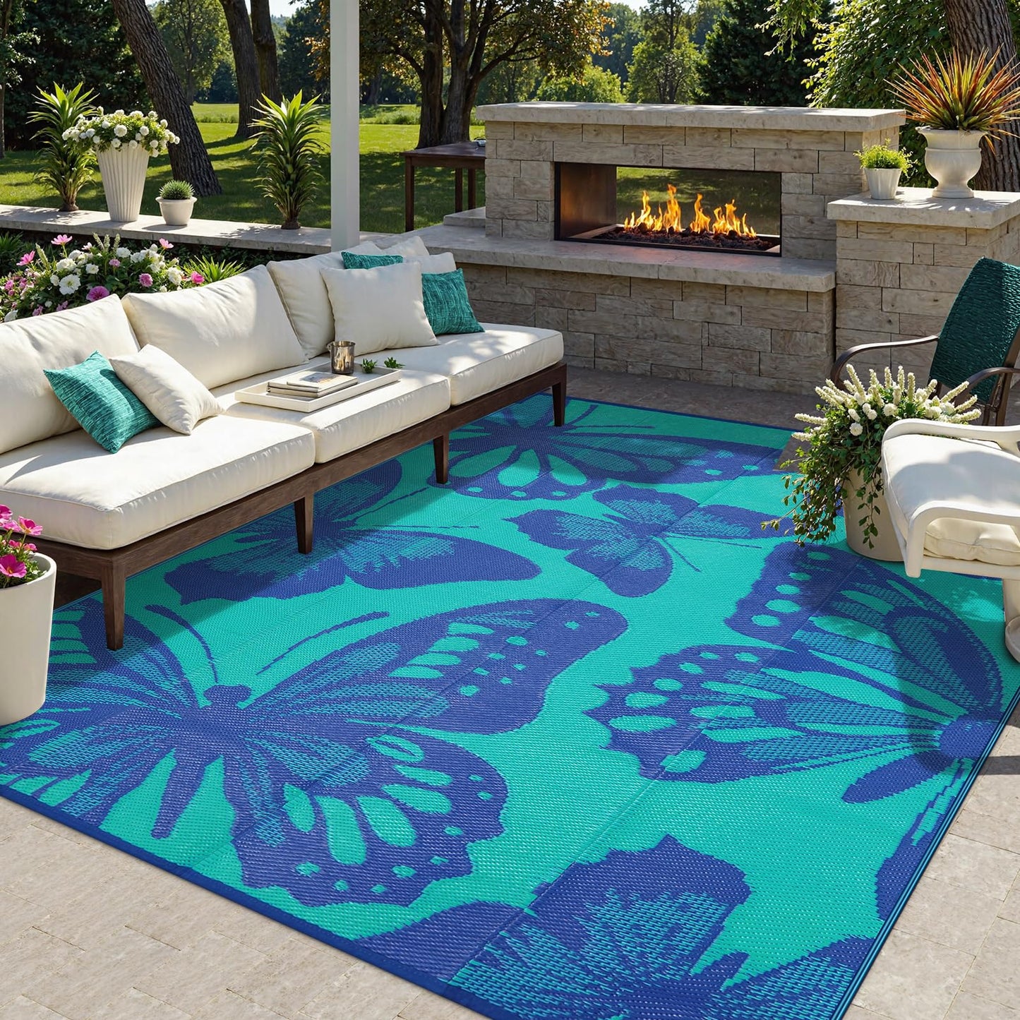 Uphome Outdoor Rug Waterproof 8x10 ft, Patio Plastic Straw Rugs for RV Camping, Reversible Mat Outside, Indoor Outdoor Large Floor Carpet for Back Yard Deck Balcony Porch Beach Picnic