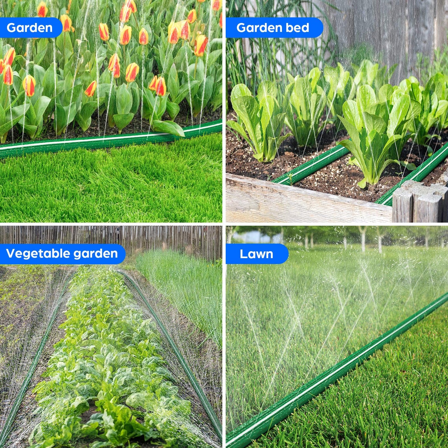 Jin&Bao Sprinkler Hose with Holes 50FT, Heavy Duty Watering Garden Hose, High-Efficiency Sprinklers System for Lawn and Garden with Staples