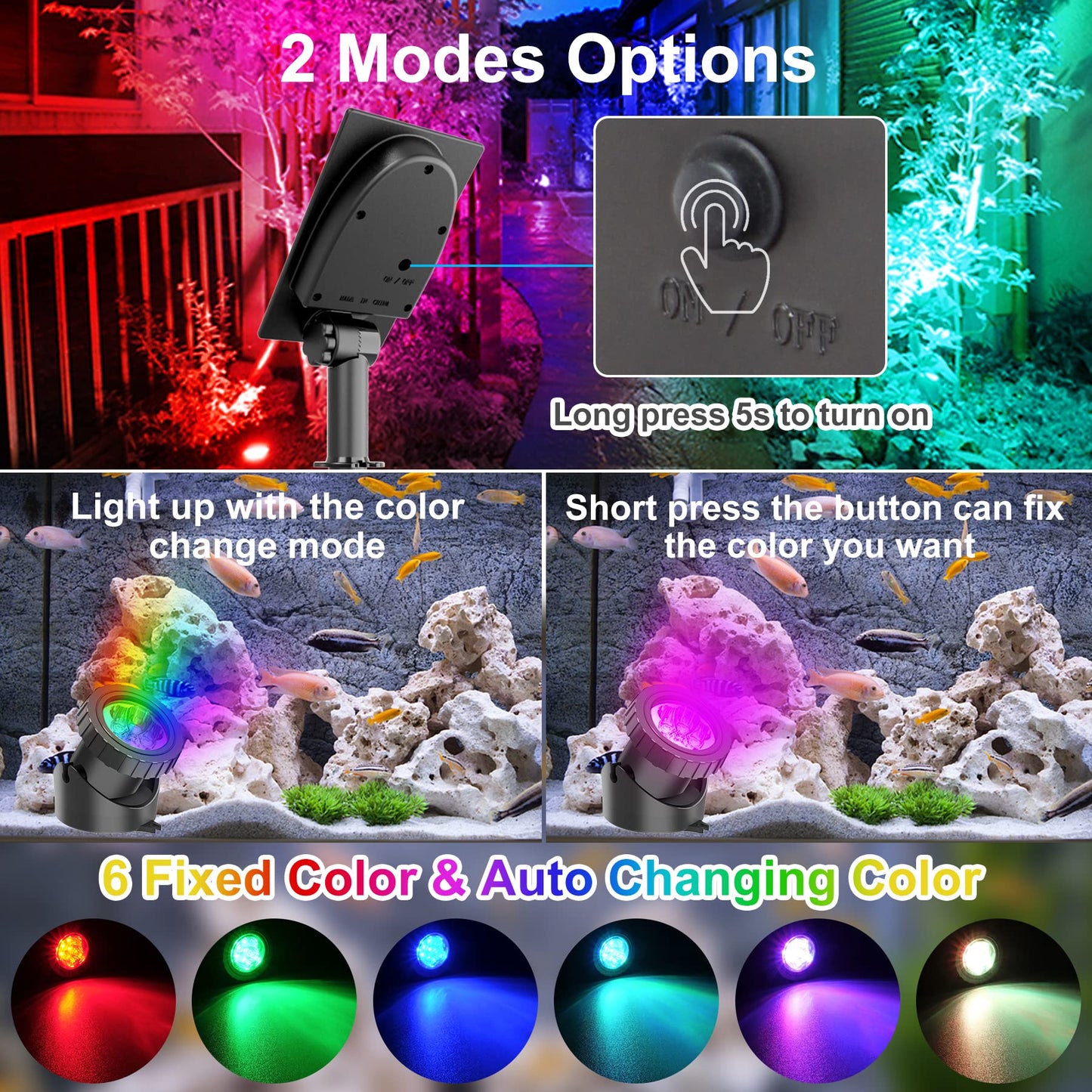 CREPOW Solar Pond Lights,Super Bright RGB LED Underwater Spotlights Color Changing Submersible Pond Light IP68 Waterproof Fountain Lights for Fish Aquarium Tank Garden Yard Pool (4-in-1)