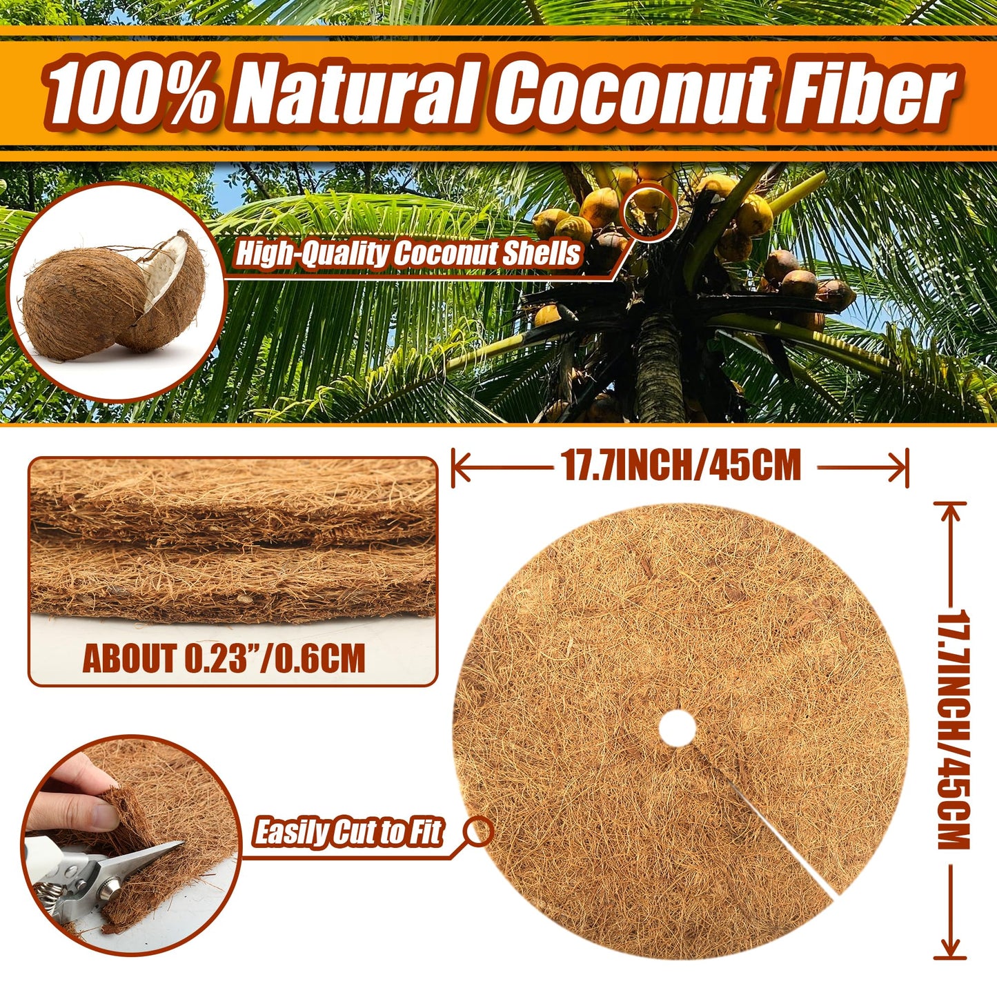 Sinimaka 8 Pcs Coconut Fiber Tree Ring Mulch Mat, 17.7 Inch Mulch Ring Plant Protectors Mat, Coco Coir Tree Disc Plant Covers Tree Weed Barrier Ring for Indoor Outdoor Plants