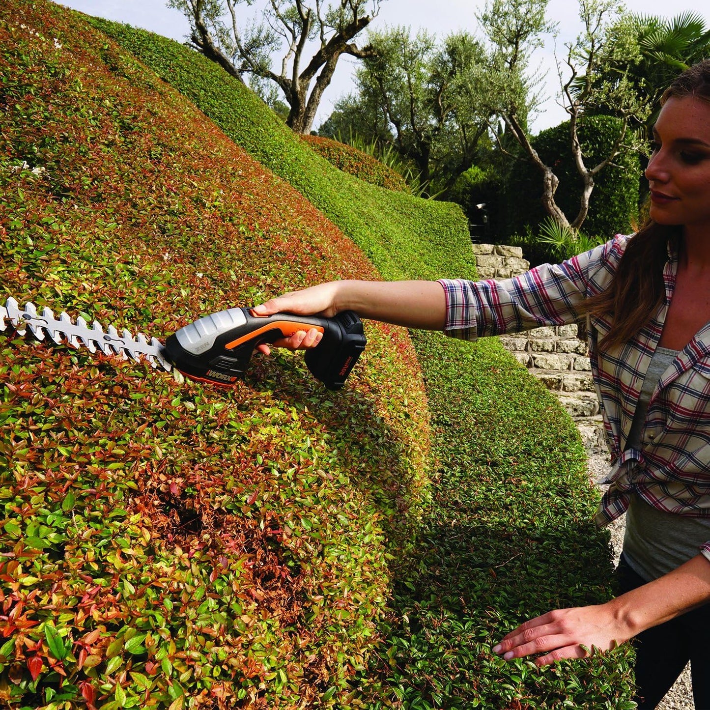 WORX 2 in 1 Cordless Hedge Trimmer, 4" Grass Shear & 8" Shrub Trimmer with 2 Blades, Battery & Charger Included, WG801