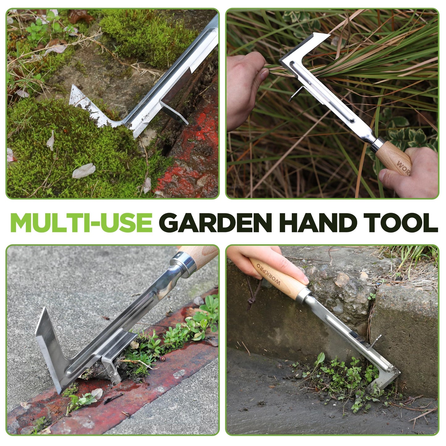WORKPRO Crack Weeder, 12" Stainless Steel Crevice Weeding Tool with Beech Wood Handle, L-Shaped Side-Walk Weed Puller Spatula, for Garden Lawn Yard Patio Terrace Paving Moss, Small Gardening Tool
