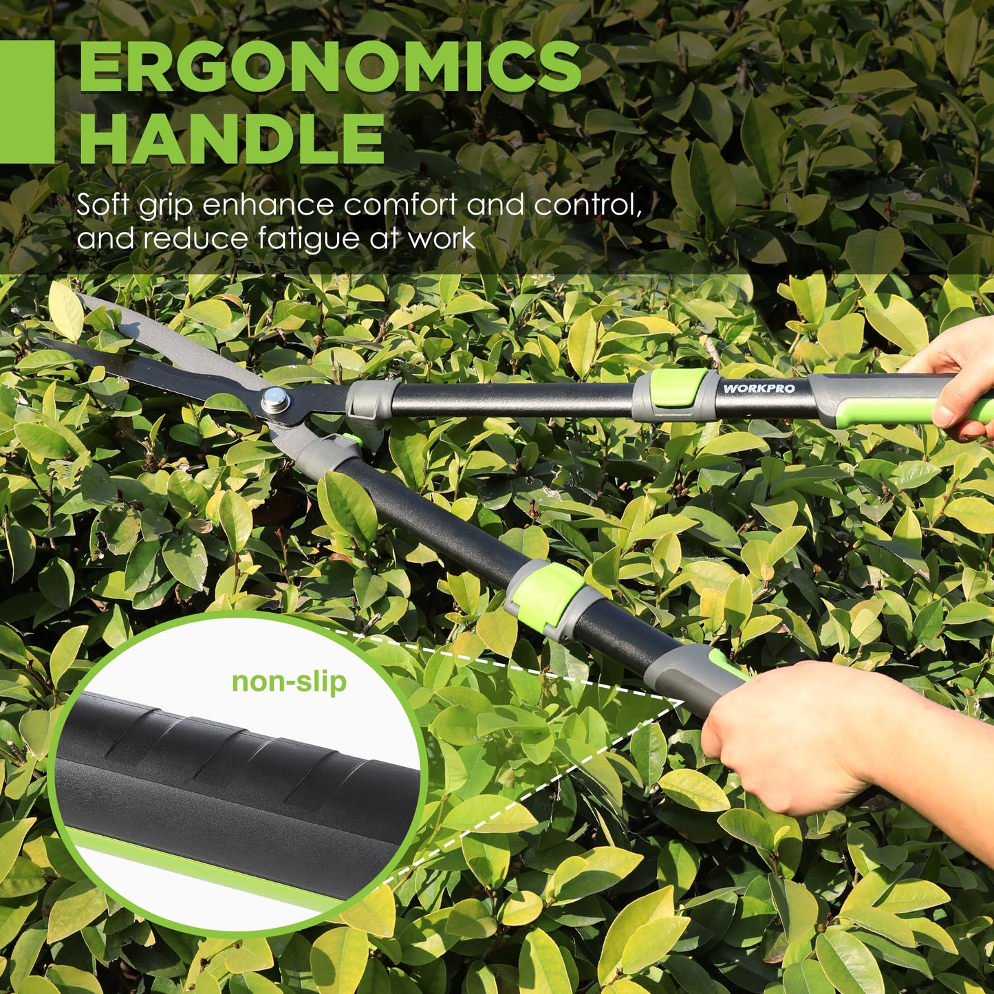 WORKPRO Extendable Hedge Shears, 25"-33" Manual Hedge Clippers, Professional Bush Cutter, Gardening Pruners Scissors, Hedge Trimmers, Shears Gardening Tools for Pruning Borders & Shrubs