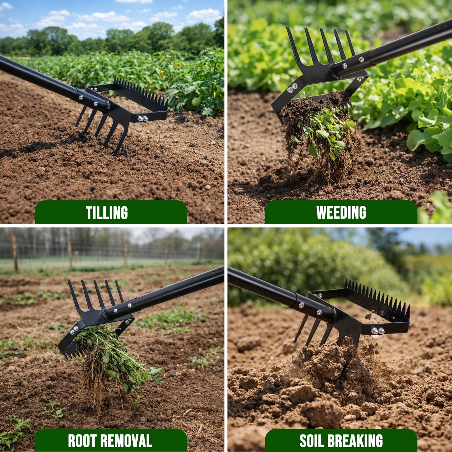 Gardzen 70" Garden Hoe for Weeding, Long Handle Hula Tool with Serrated Blade, Heavy Duty 2-in-1 Stirrup Scuffle Weeder, Cultivator Rake for Loosening Soil & Planting
