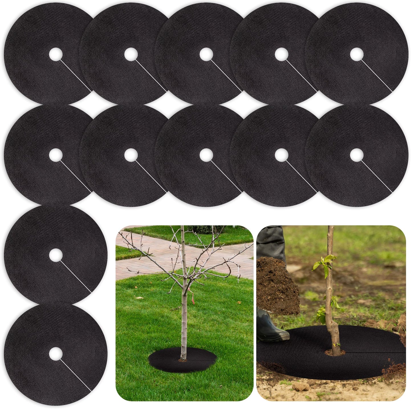 UCandy Pack 12 Non-Woven Tree Mulch Ring, 20.5 Inch Weed Barrier mat,Degradable Tree Mulch Used to inhibit Weed Growth and Landscape Weed Control Plant Root Protection