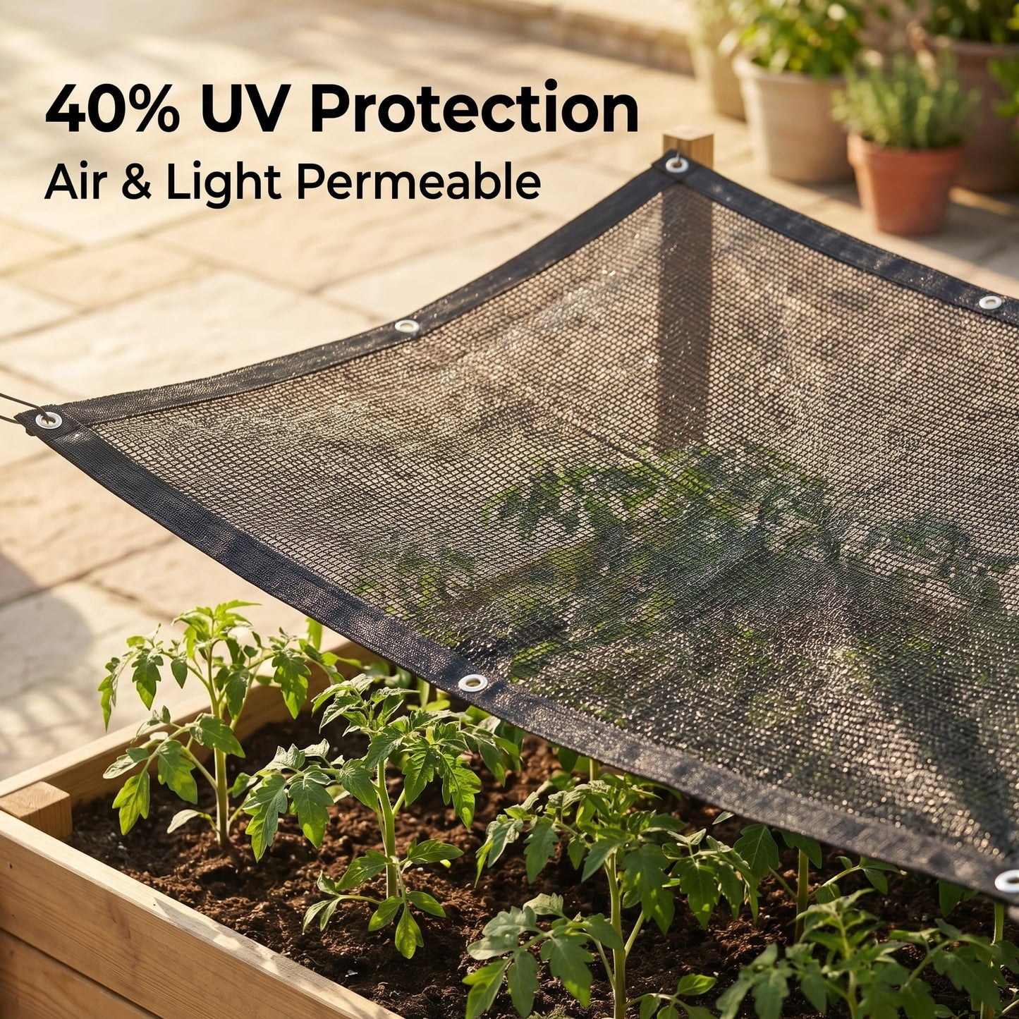 Hortifan 40% Black Shade Cloth, 8 x 10 FT Durable Taped Edge with Brass Grommets UV Resistant Garden Sunblock Shade Net for Outdoor Greenhouse, Plant and Patio