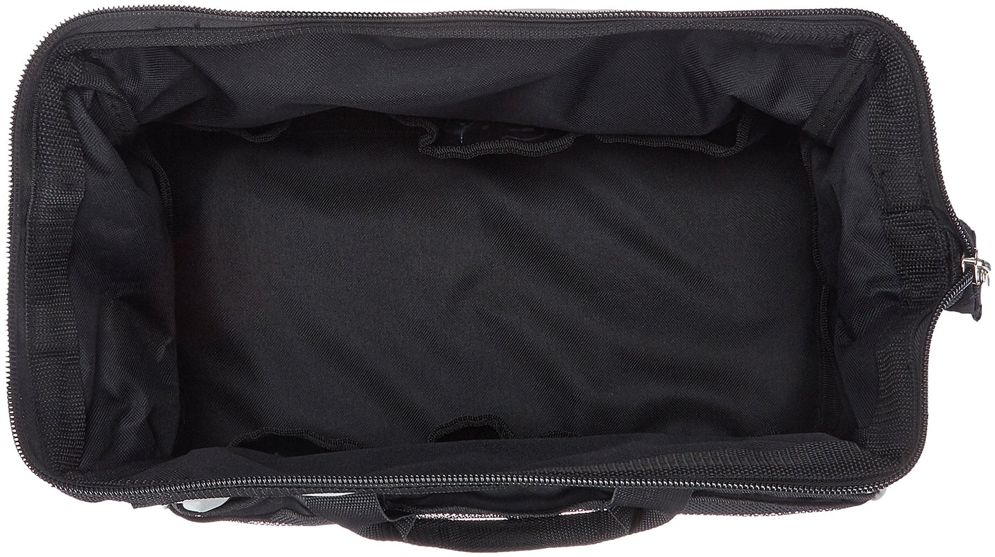 Amazon Basics Durable Wear-Resistant Tool Storage Bag with Adjustable Shoulder Strap, Portable Tool Organizer, 16 in, Black & Grey