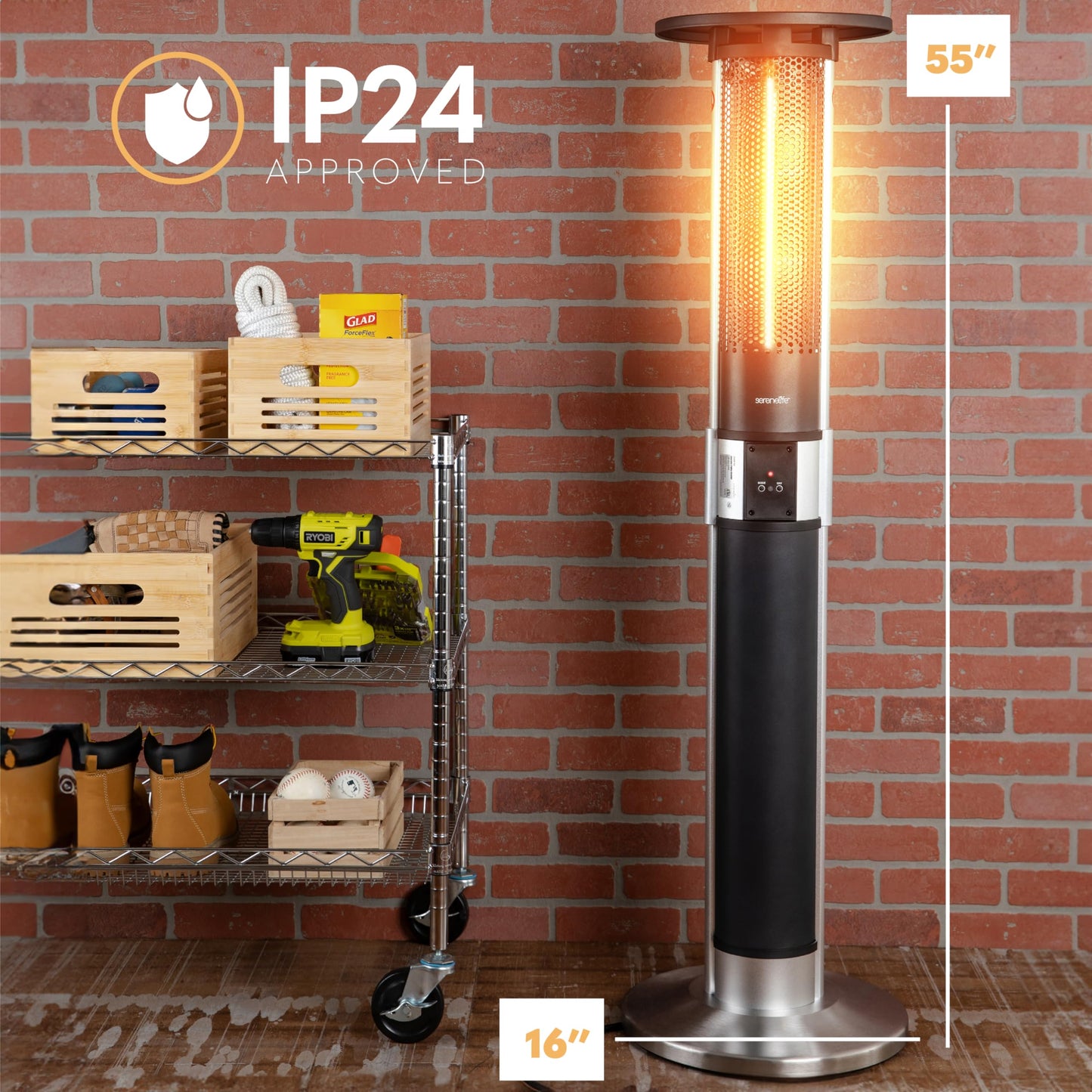 SereneLife Infrared Patio Heater, 1500W Electric with Remote Control, IP24 Approved, Anodized Aluminum Alloy Frame, Indoor/Outdoor for Restaurant, Backyard, Garage, Decks