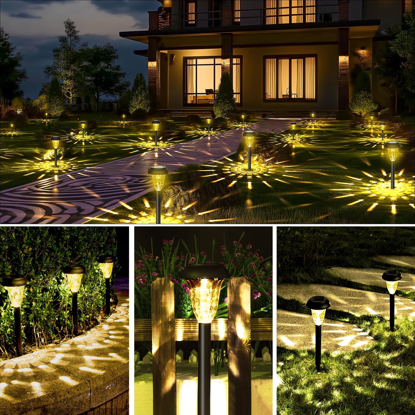 GIGALUMI 12 Pack Solar Light Outdoor Waterproof, Warm White Pathway Lights Solar Powered, Landscape Lighting, Garden Lights for Decor, Patio, Garden, Yard, Pathways, Walkway