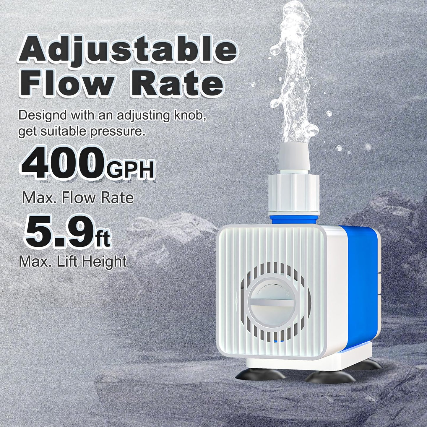 Knifel 400GPH Submersible Water Pump with 4.9ft hose Pond Pumps Ultra-Quiet & Adjustable Flow Rate for Fountains, Hydroponics, Ponds, Aquariums, and More