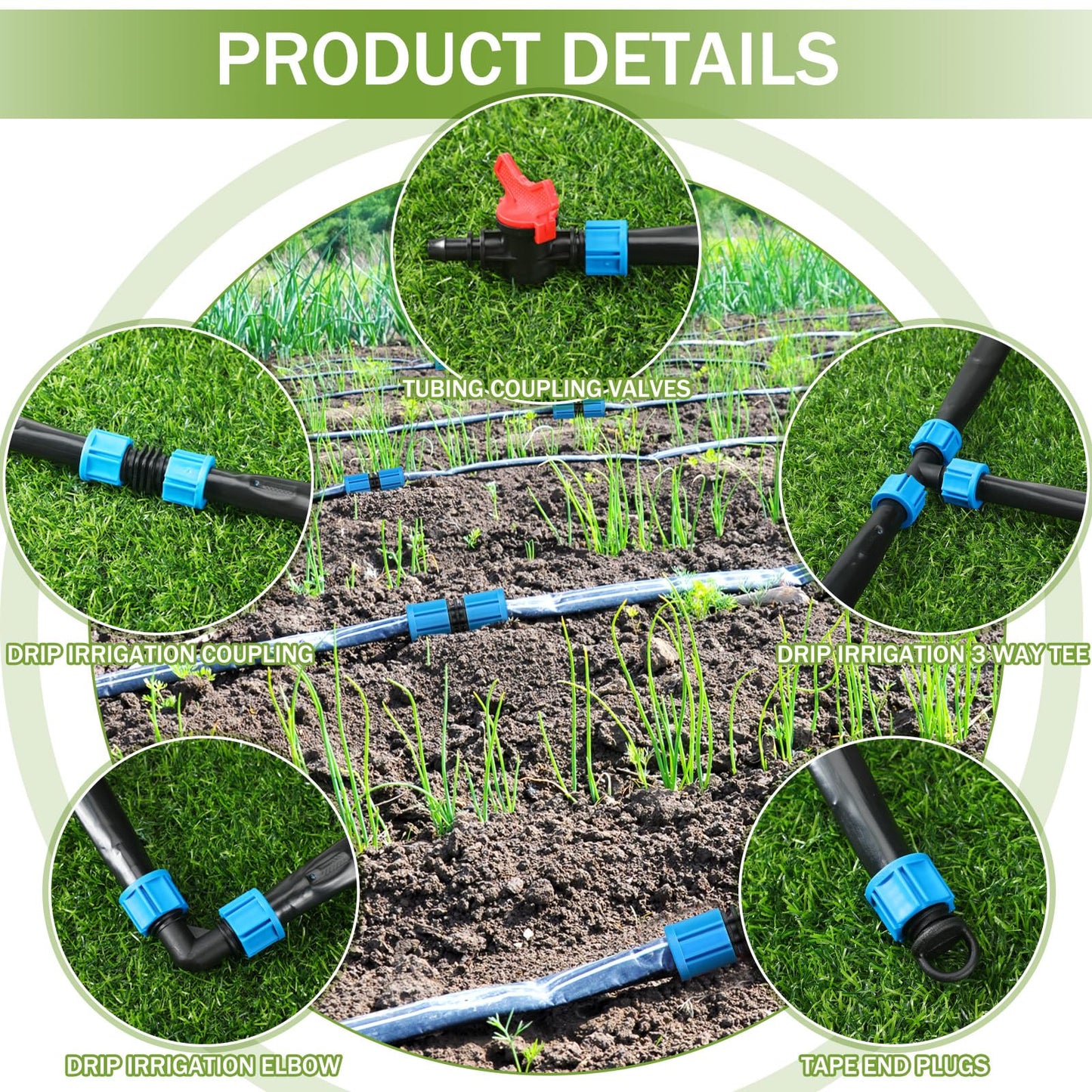 Tondiamo 1000 ft 5/8 Inch Drip Tape Irrigation Tubing Kit 8 Mil 6" Spacing Hose Garden Landscape Irrigation System Automatic Equipment for Farms