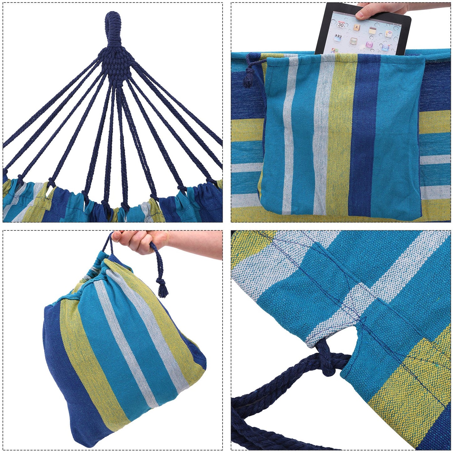 SONGMICS Double Hammock, 98.4 x 59.1 Inches, 660 lb Load Capacity, with Hanging Straps, Carabiners, Carry Bag, for Garden, Outdoor, Camping, Blue and Yellow Stripes UGDC15YU