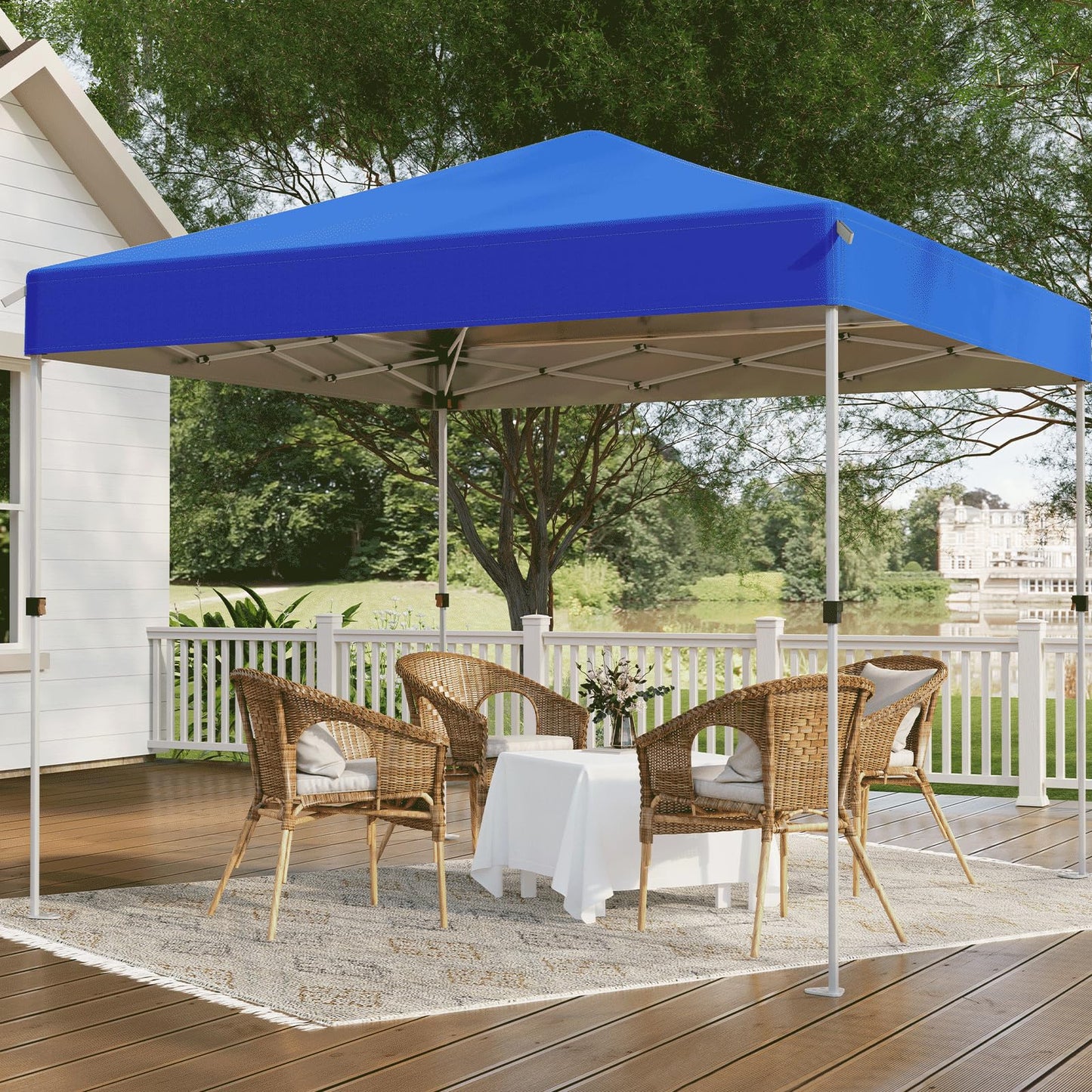 10x10 Pop Up Canopy Tent,Outdoor Canopy with One Push Setup,Easy Up Canopy with 3 Adjustable Height,4 Sandbags, UPF 50+ Event Shelter Tents for Parties,Camping,Market,Patio(Blue)