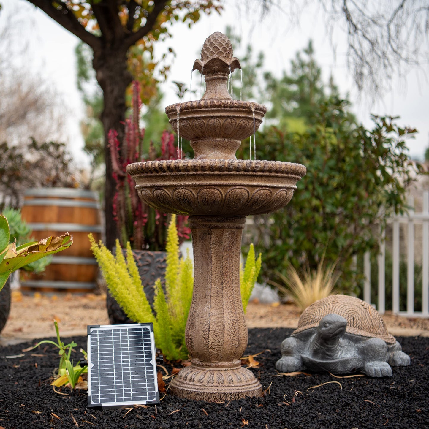 XBrand 39" Solar Water Fountain, 2-Tier Outdoor Sand Stone Resin with Solar Panel & Pump for Home Garden Yard Decor