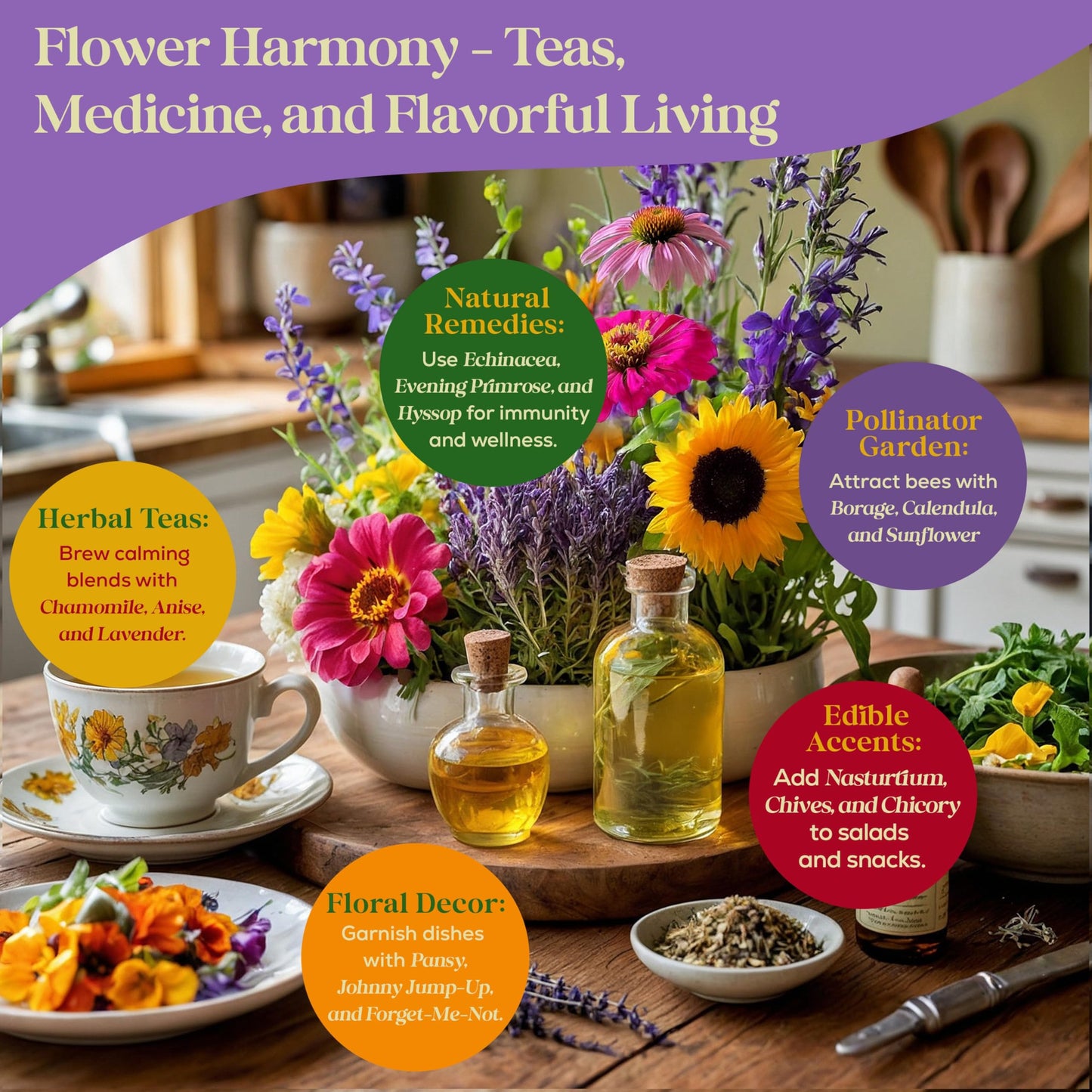 Seedphony 24 Gourmet Culinary Flower Seeds Variety Pack - 7,790+ Non-GMO Heirloom Flower Seeds for Planting Indoor & Outdoor Home Garden - Culinary Flowers Seed Packets for Planting Edible Flowers