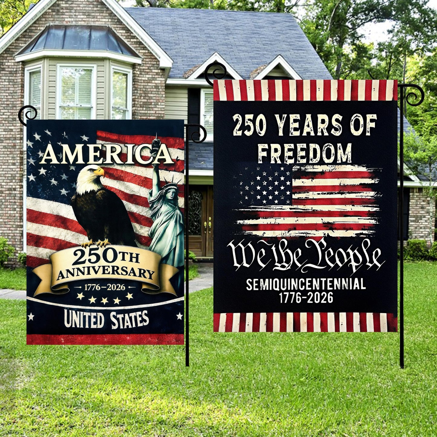 2pcs 250th Anniversary American Garden Flag,July 4th Independence Day Patriotic Banner,Double-Sided Waterproof 1776-2026 Commemorative Flags (250th Anniversary American Flag & Eagle - Black, 12" x 18" Inch)