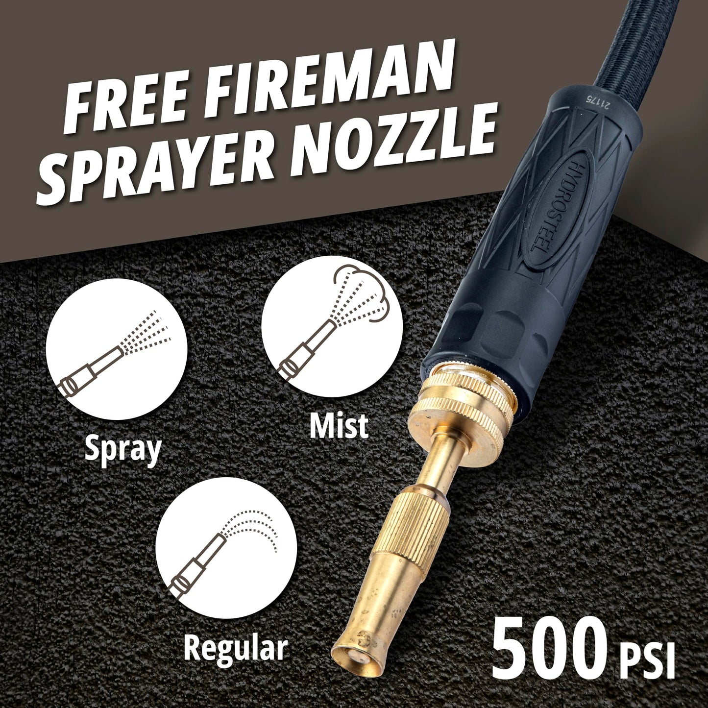 Hydrosteel PRO 100 Ft Metal Garden Hose with Nozzle, Water Hose Made from Heavy Duty 304 Stainless Steel, Flexible, Lightweight, Brass Crush Resistant Fittings, Kink Free, 5/8” Diameter, 600 PSI