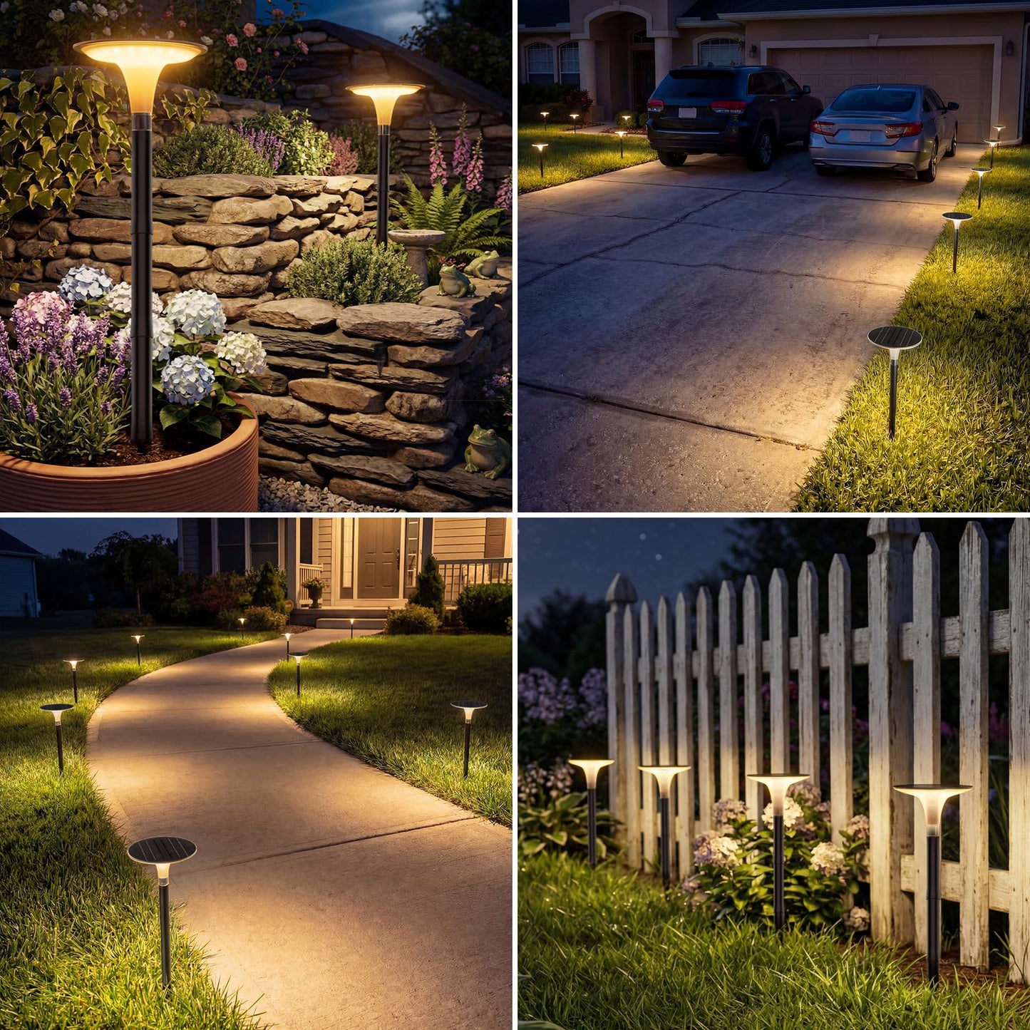 JOFIOS Solar Pathway Lights 4 Pack, 3 Color Modes, 200LM 58 LEDs Bright Landscape Lighting, 2000mAh Battery 10H+ Runtime, IP65 Waterproof Modern Walkway Lights for Garden Yard Driveway
