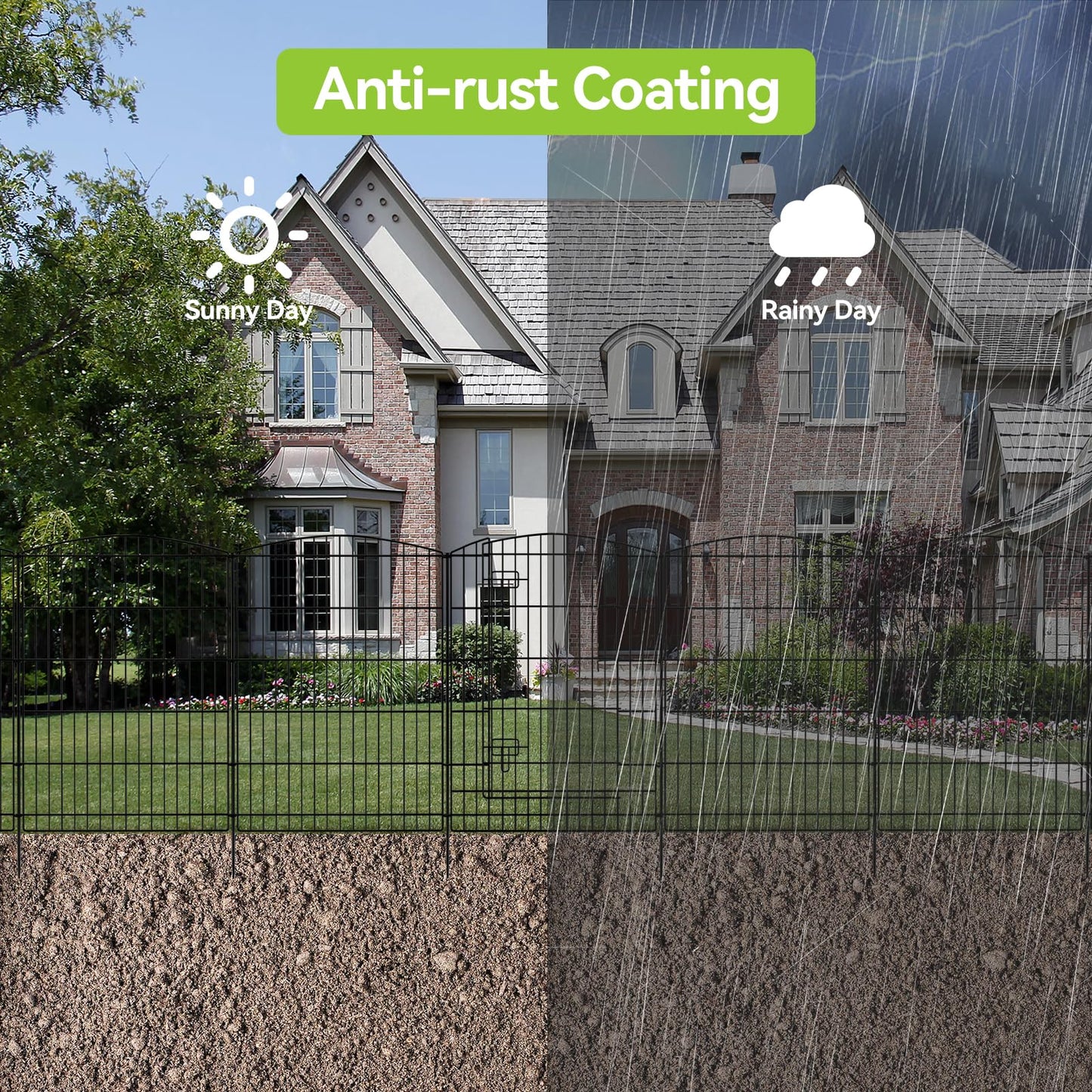 INJOPEXI Decorative Garden Fence 6 Panels 13ft (L)×36in (H) Animal Barrier Fences with 5 Panels + 1 Gate, No Dig Garden Fencing Rustproof Metal Wire Temporary Rabbit Dog Fence for Patio Outdoor Yard