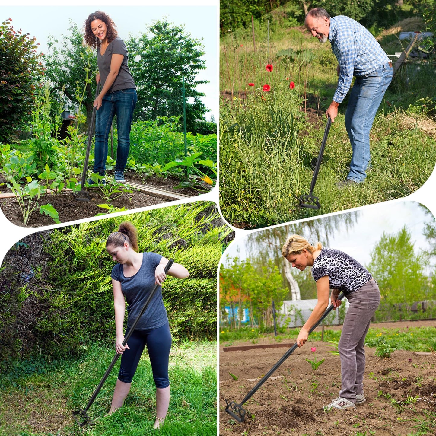 PoPoHoser Garden Hoe for Weeding, Heavy Duty Hoe Garden Tool, 62" Long Handle Stirrup Hoe Cultivator, 2 in 1 Action Scuffle Hula Push Pull Hoe Manual Weeder for Gardening Landscaping Loosening Soil