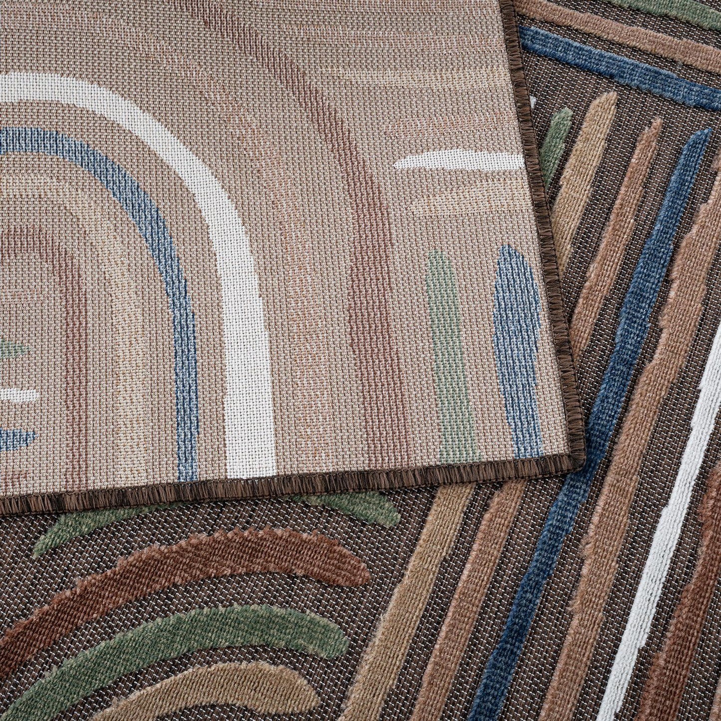 CAMILSON Indoor Outdoor Rug, Brown 9x12 Geometric Arch Striped Large Area Rugs for Patio and Home Areas, Easy-Cleaning Non-Shedding Living Room, Garden and Deck Washable Outside Carpet (9 x 12)