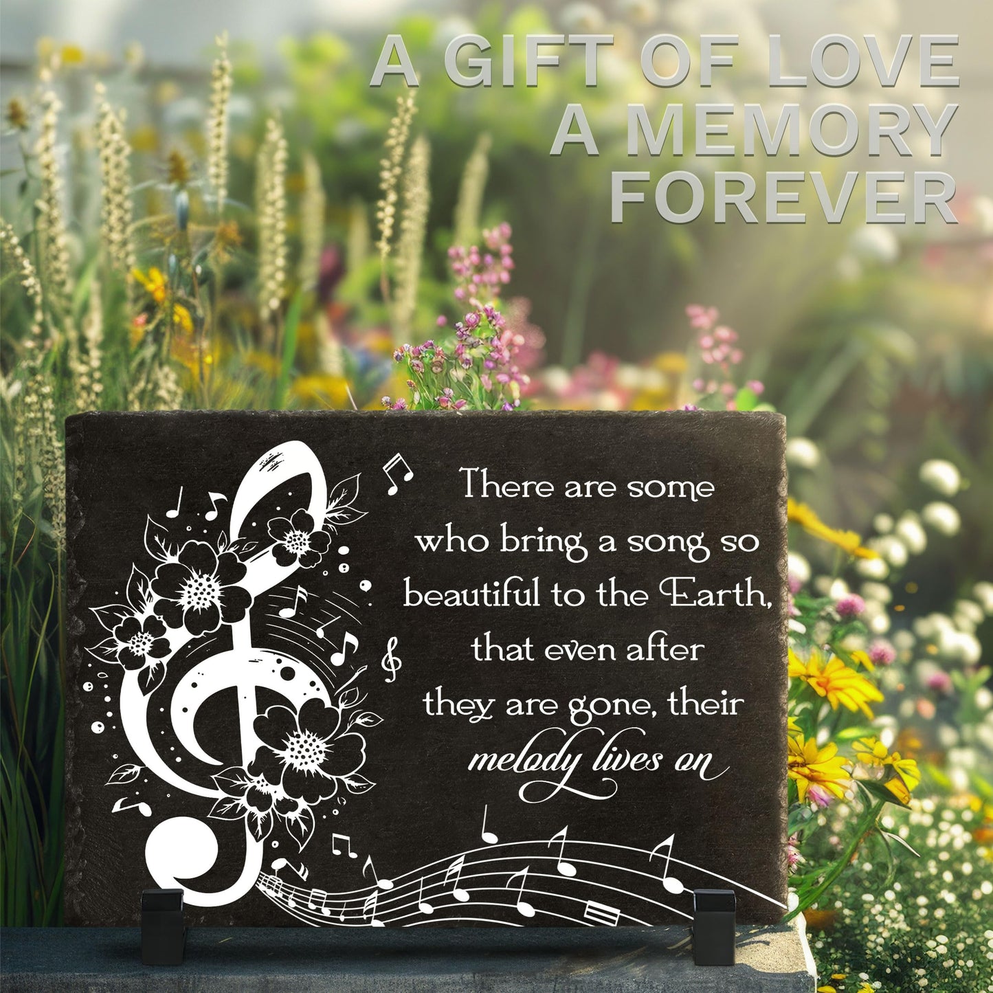 DIGIKAZZ Musician Memorial Garden Stones, Their Melody Lives On, Sympathy Flowers Outdoor Plaque, Musical Memorial Rectangle Stepping Stones for Loved One on Christmas