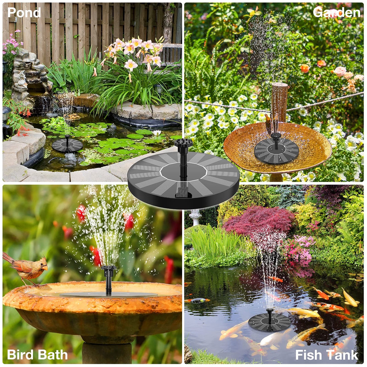 AISITIN Solar Bird Bath Fountain with 6 Nozzles, Solar Powered Floating Water Fountain Pump for Bird Bath, Pond, Pool, Garden, Fish Tank and Outdoor