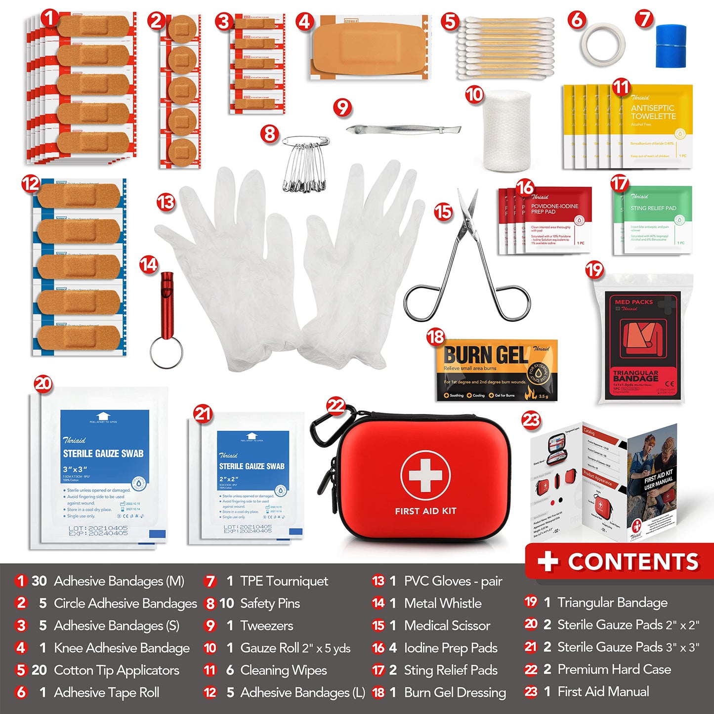 Mini First Aid Kit, 100 Pieces Water-Resistant Hard Shell Small Case - Perfect for Travel, Outdoor, Home, Office, Camping, Hiking, Car (Red)