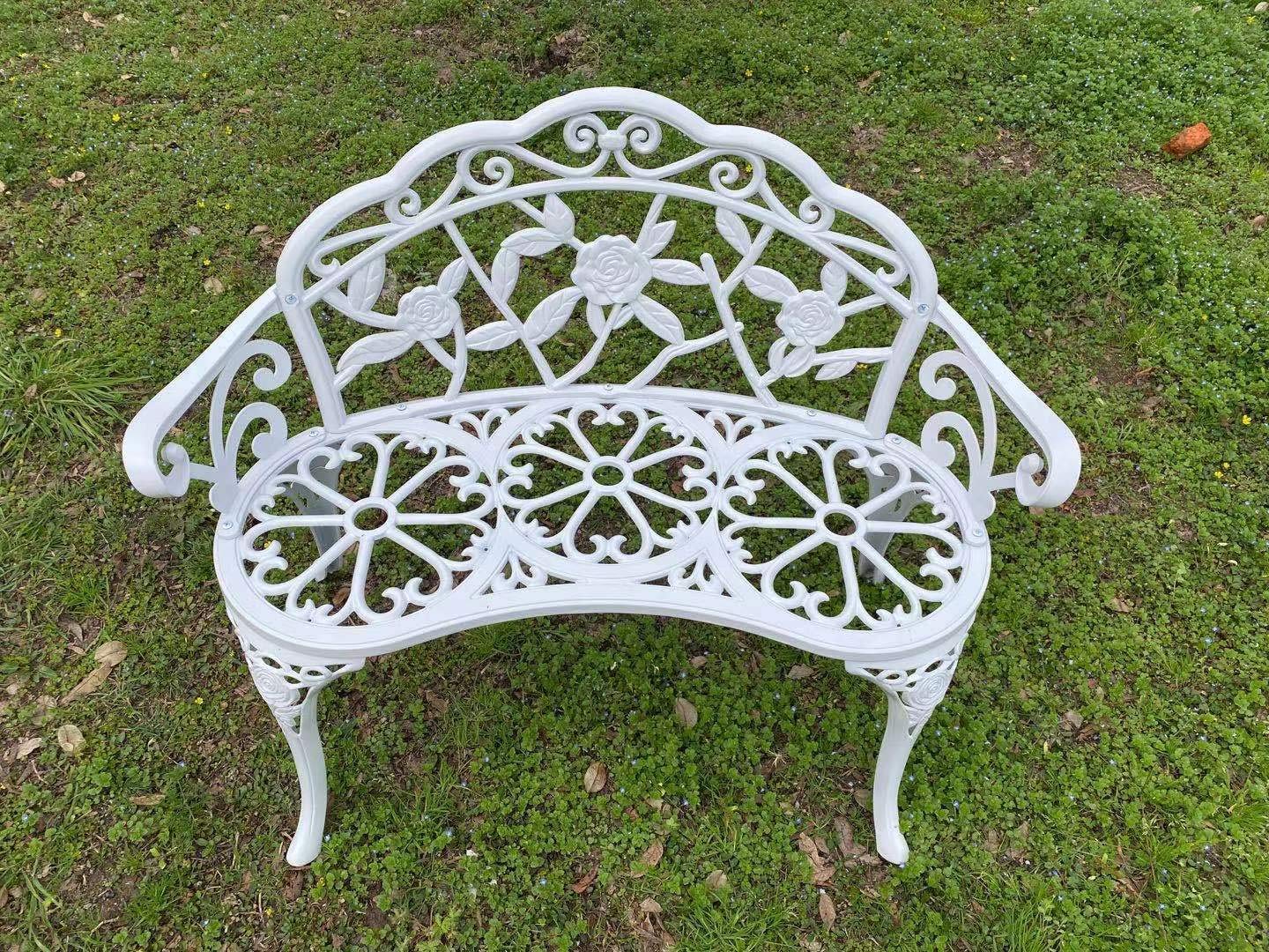 Patio Balcony Bench Double Seat, Anti-Rust Cast Aluminum Patio Garden Bench for Park Yard Outdoor Furniture White.1