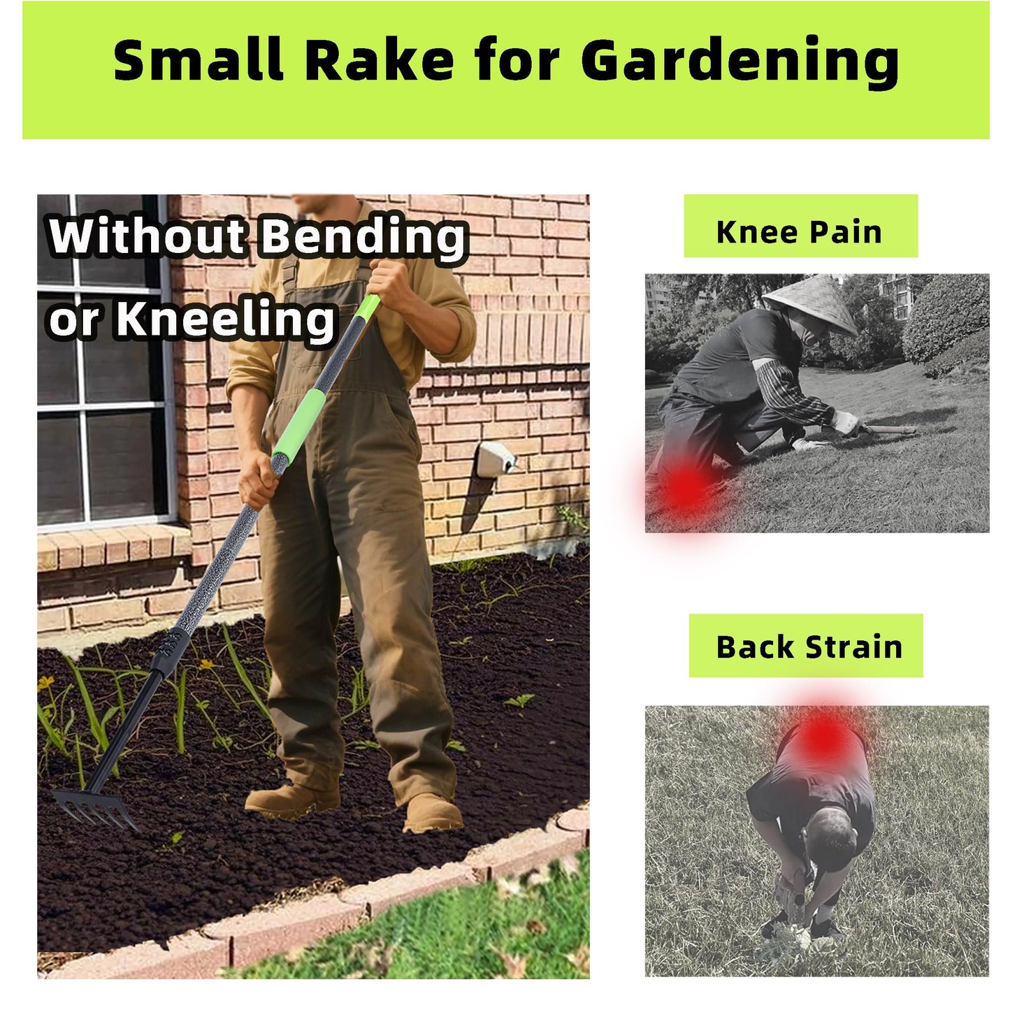 KLDOLLAR Hand Rake, Adjustable Handle Garden Small Rake Garden Tool, Heavy Duty Hand Tiller Cultivator with Soft Foam Grip, Mini Rakes for Weeding Tilling Soil Loosing Planting