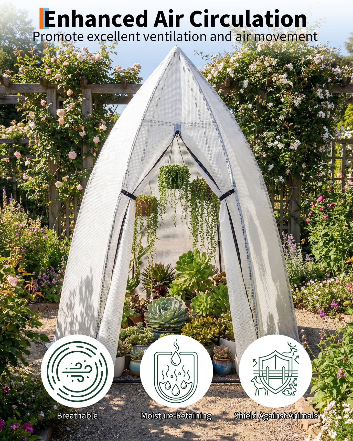 Garvee Mini Greenhouse, 54"x54"x71" Small Greenhouse for Outdoors, PE Cover with Roll-Up Zipper Door and Mesh Window, Portable Garden Greenhouse for Vegetables Flowers Herbs